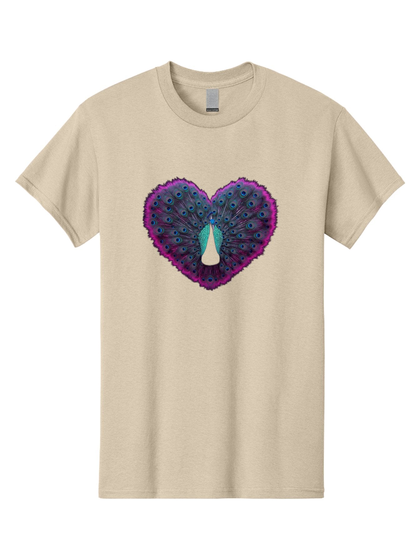 Peacock-Feathers-Heart Men'S Graphic Tee, 100% Cotton, Comfortable Casual Summer Wear, Machine Washable, Peacock Feathers, Heart Shape, Vibrant Colors, Blue Eyespots, Purple And Pink Hues, Symbolic Love, Plumage Display, Artistic Design, Bab123 12