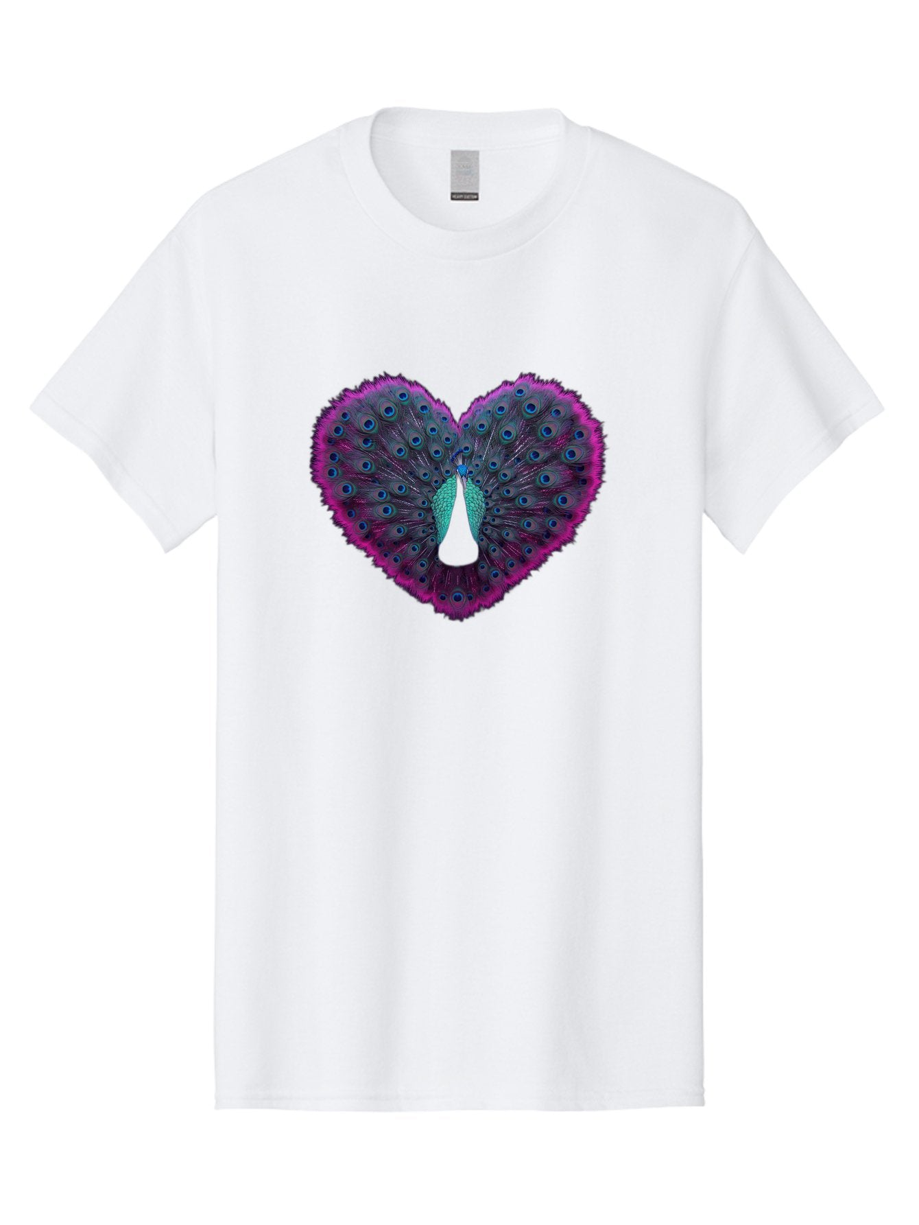 Peacock-Feathers-Heart Men'S Graphic Tee, 100% Cotton, Comfortable Casual Summer Wear, Machine Washable, Peacock Feathers, Heart Shape, Vibrant Colors, Blue Eyespots, Purple And Pink Hues, Symbolic Love, Plumage Display, Artistic Design, Bab123 15