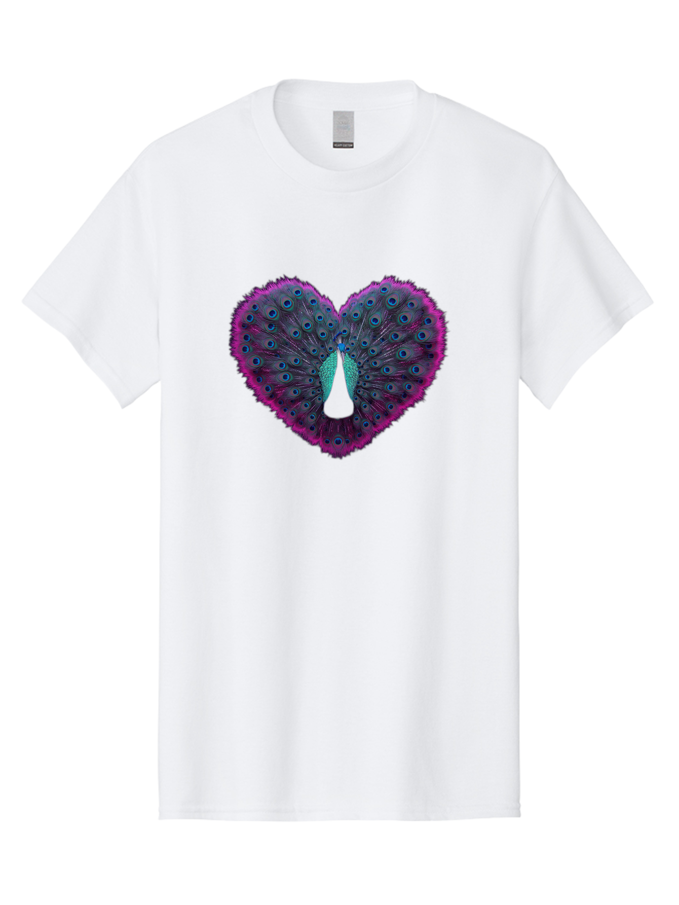 Peacock-Feathers-Heart Men'S Graphic Tee, 100% Cotton, Comfortable Casual Summer Wear, Machine Washable, Peacock Feathers, Heart Shape, Vibrant Colors, Blue Eyespots, Purple And Pink Hues, Symbolic Love, Plumage Display, Artistic Design, Bab123 7