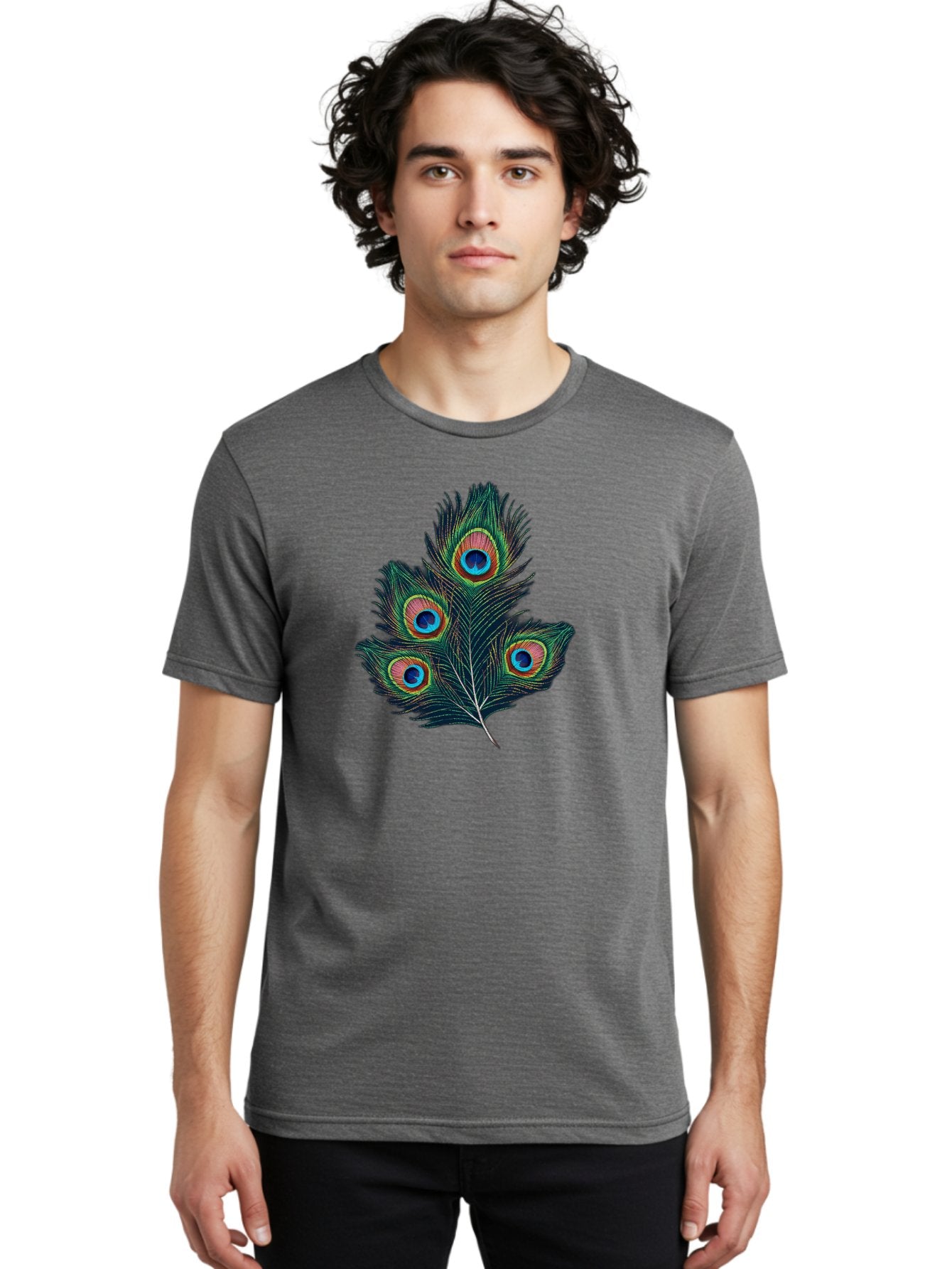 Peacock-Feathers Men'S Graphic Tee, 100% Cotton, Comfortable Casual Summer Wear, Machine Washable, Peacock Feather, Colorful Plumage, Vibrant Colors, Eyespot, Blue And Orange, Exotic Bird, Natural Beauty, Wildlife Bab124 19