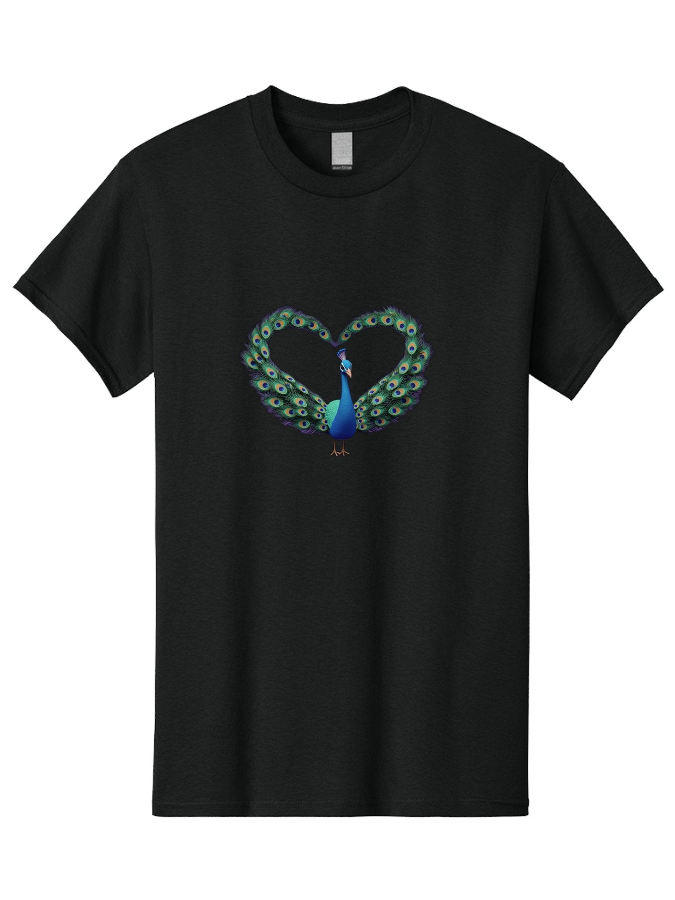 Peacock-Heart-1 Men'S Graphic Tee, 100% Cotton, Comfortable Casual Summer Wear, Machine Washable, Peacock Forming Heart Shape, Vibrant Blue And Green Colors, Symbolic Love Representation, Bird With Spread Feathers, Peacock'S Majestic Plumage, Bab125 14