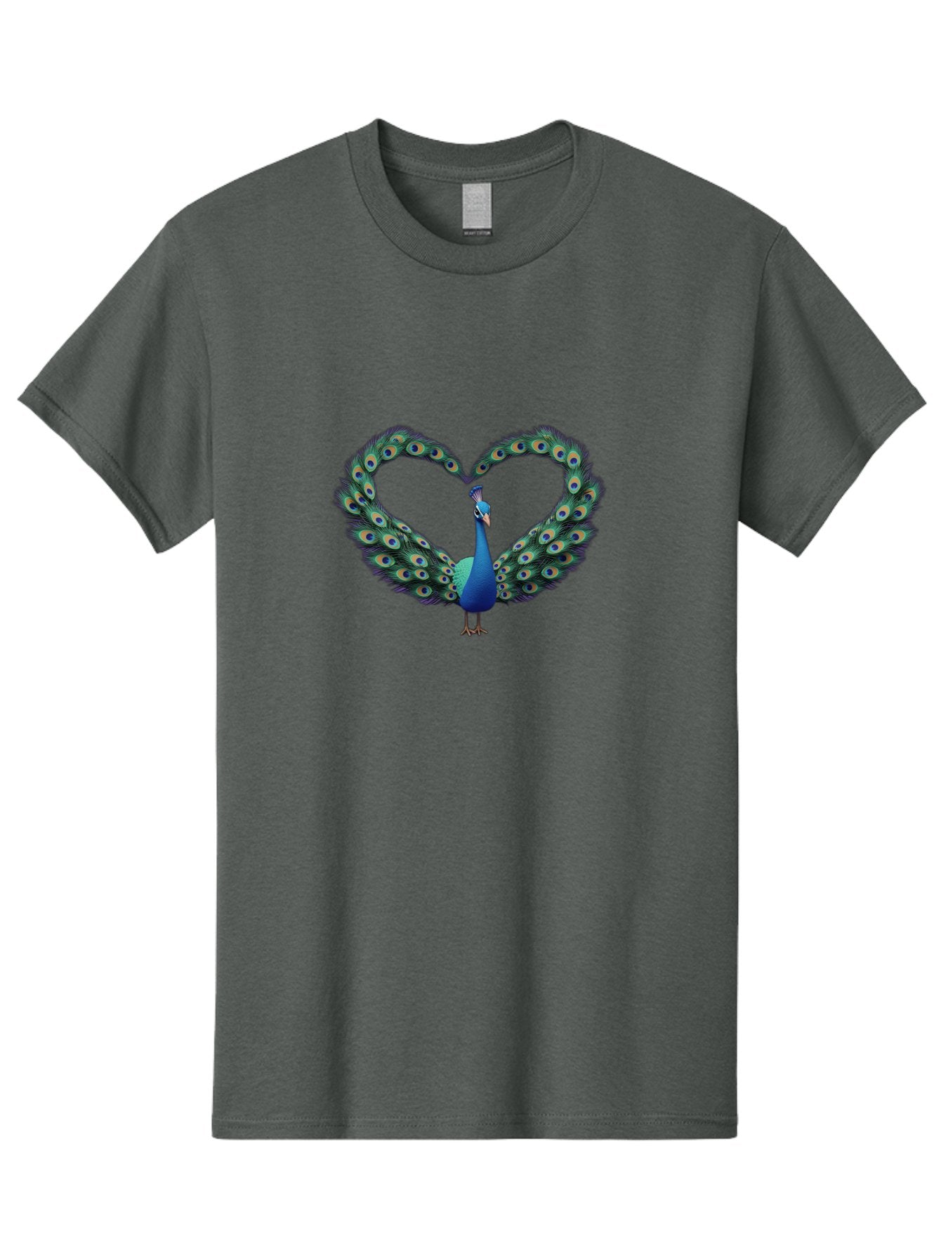 Peacock-Heart-1 Men'S Graphic Tee, 100% Cotton, Comfortable Casual Summer Wear, Machine Washable, Peacock Forming Heart Shape, Vibrant Blue And Green Colors, Symbolic Love Representation, Bird With Spread Feathers, Peacock'S Majestic Plumage, Bab125 13