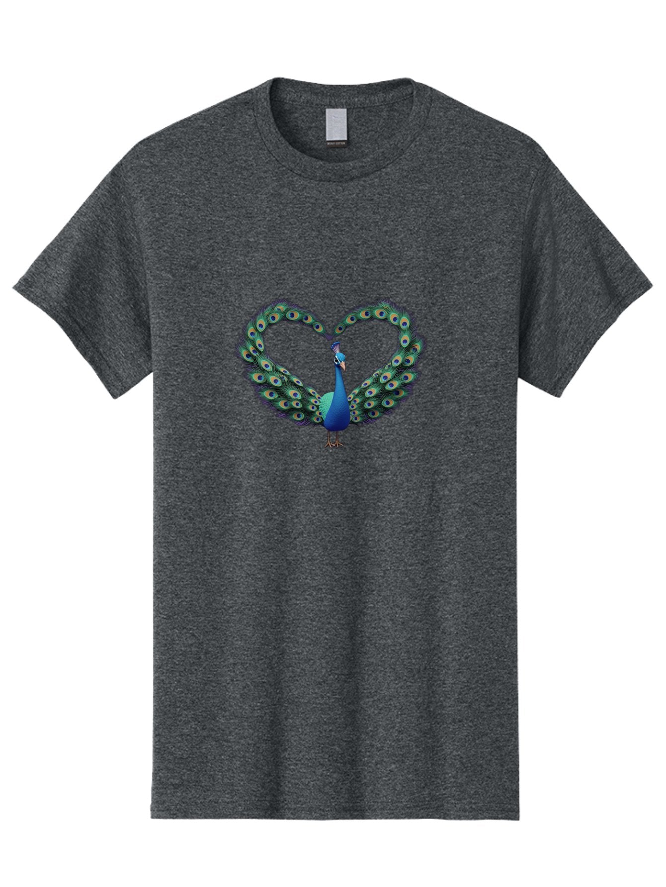 Peacock-Heart-1 Men'S Graphic Tee, 100% Cotton, Comfortable Casual Summer Wear, Machine Washable, Peacock Forming Heart Shape, Vibrant Blue And Green Colors, Symbolic Love Representation, Bird With Spread Feathers, Peacock'S Majestic Plumage, Bab125 9