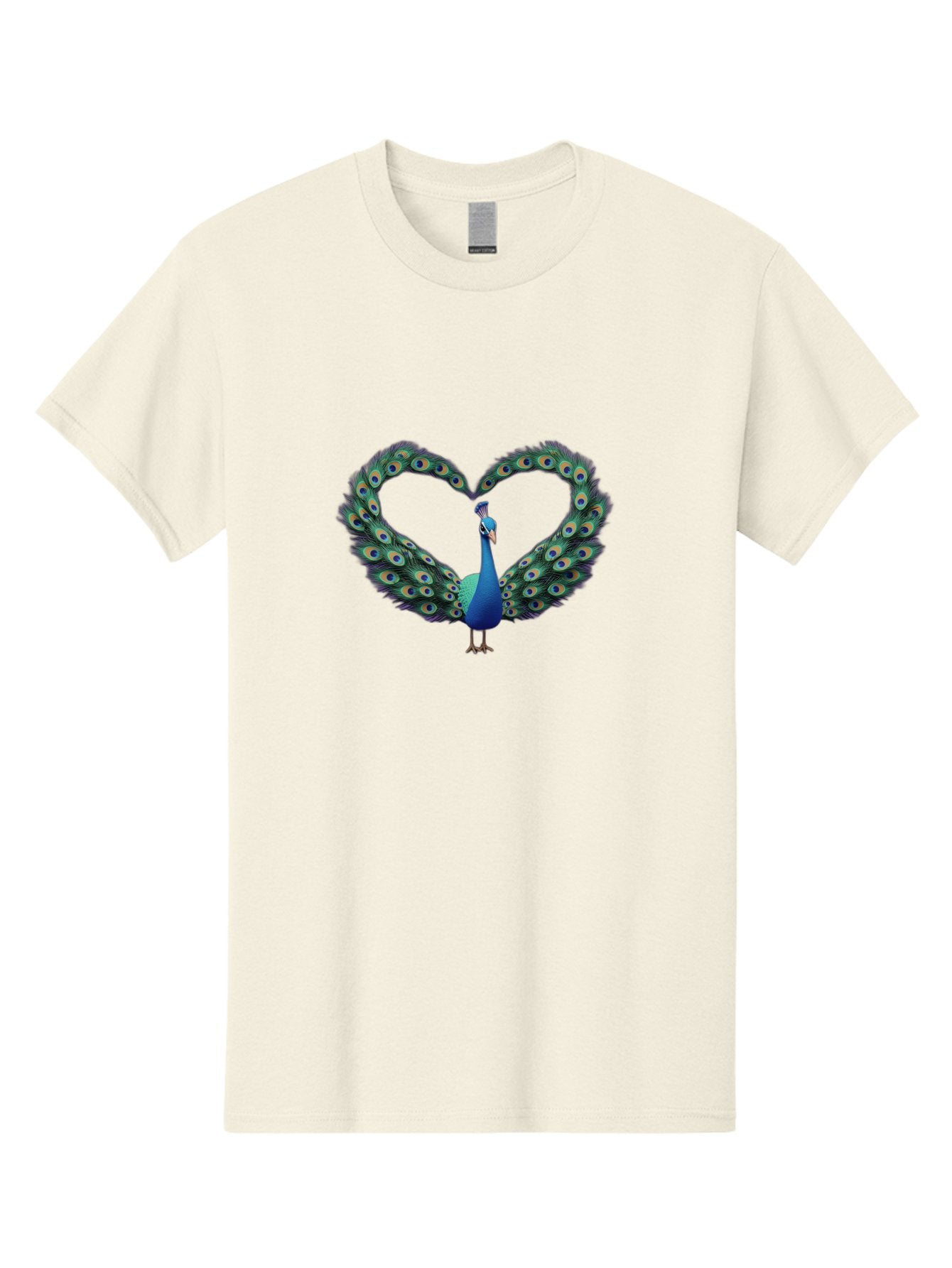 Peacock-Heart-1 Men'S Graphic Tee, 100% Cotton, Comfortable Casual Summer Wear, Machine Washable, Peacock Forming Heart Shape, Vibrant Blue And Green Colors, Symbolic Love Representation, Bird With Spread Feathers, Peacock'S Majestic Plumage, Bab125