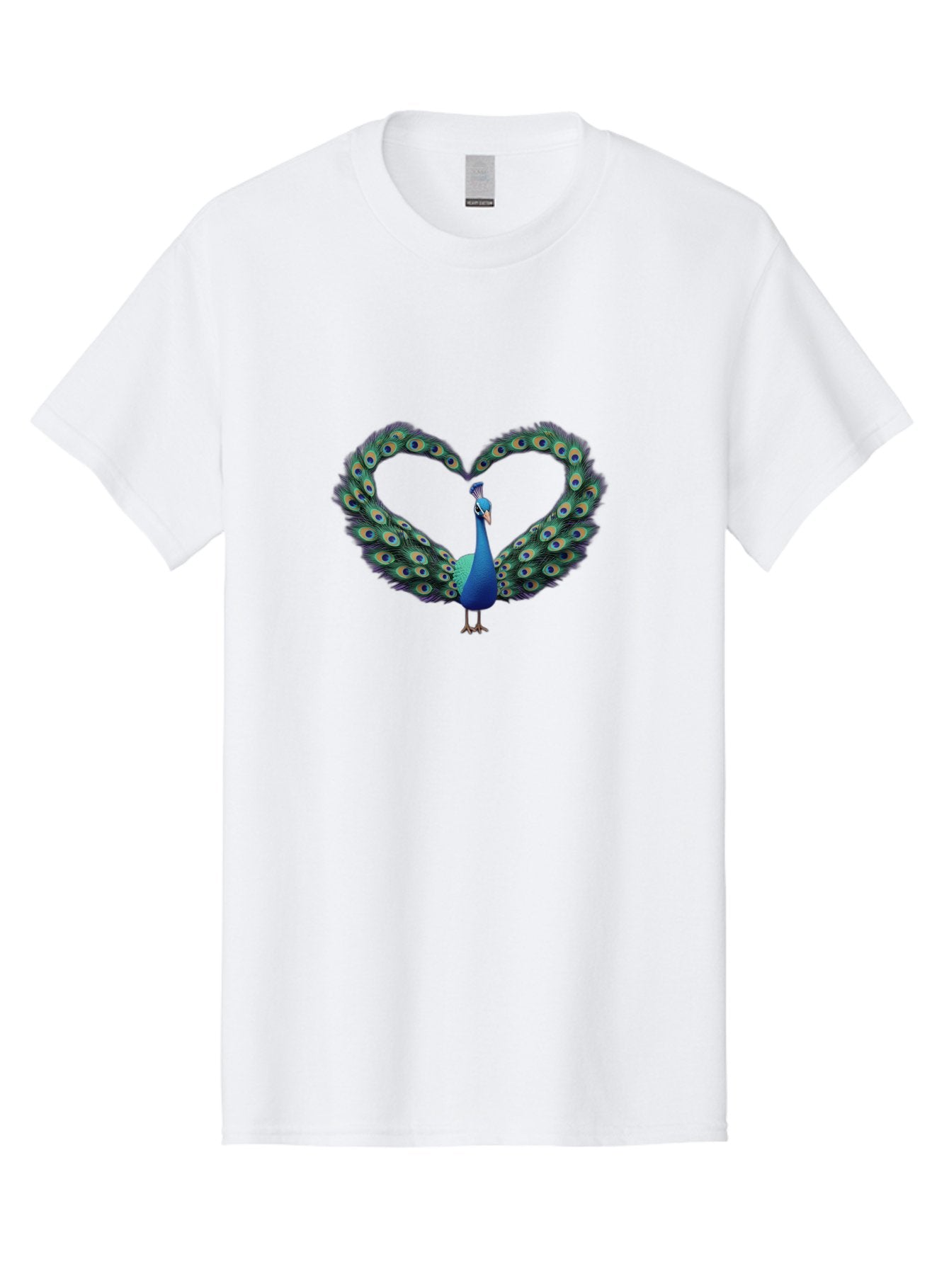 Peacock-Heart-1 Men'S Graphic Tee, 100% Cotton, Comfortable Casual Summer Wear, Machine Washable, Peacock Forming Heart Shape, Vibrant Blue And Green Colors, Symbolic Love Representation, Bird With Spread Feathers, Peacock'S Majestic Plumage, Bab125 4