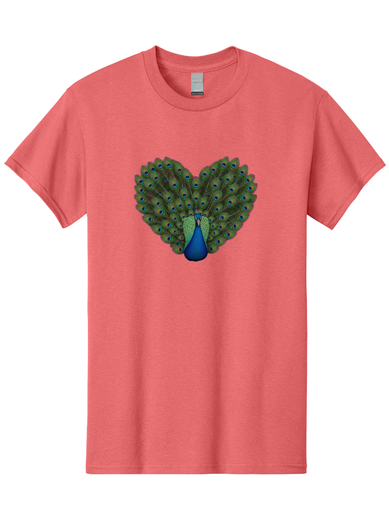 Peacock-Heart-Shape Men'S Graphic Tee, 100% Cotton, Comfortable Casual Summer Wear, Machine Washable, Peacock Displaying Feathers, Vibrant Plumage, Blue Eyespots, Green And Blue Colors, Majestic Bird, Exotic Wildlife, Stunning Display, Bab126