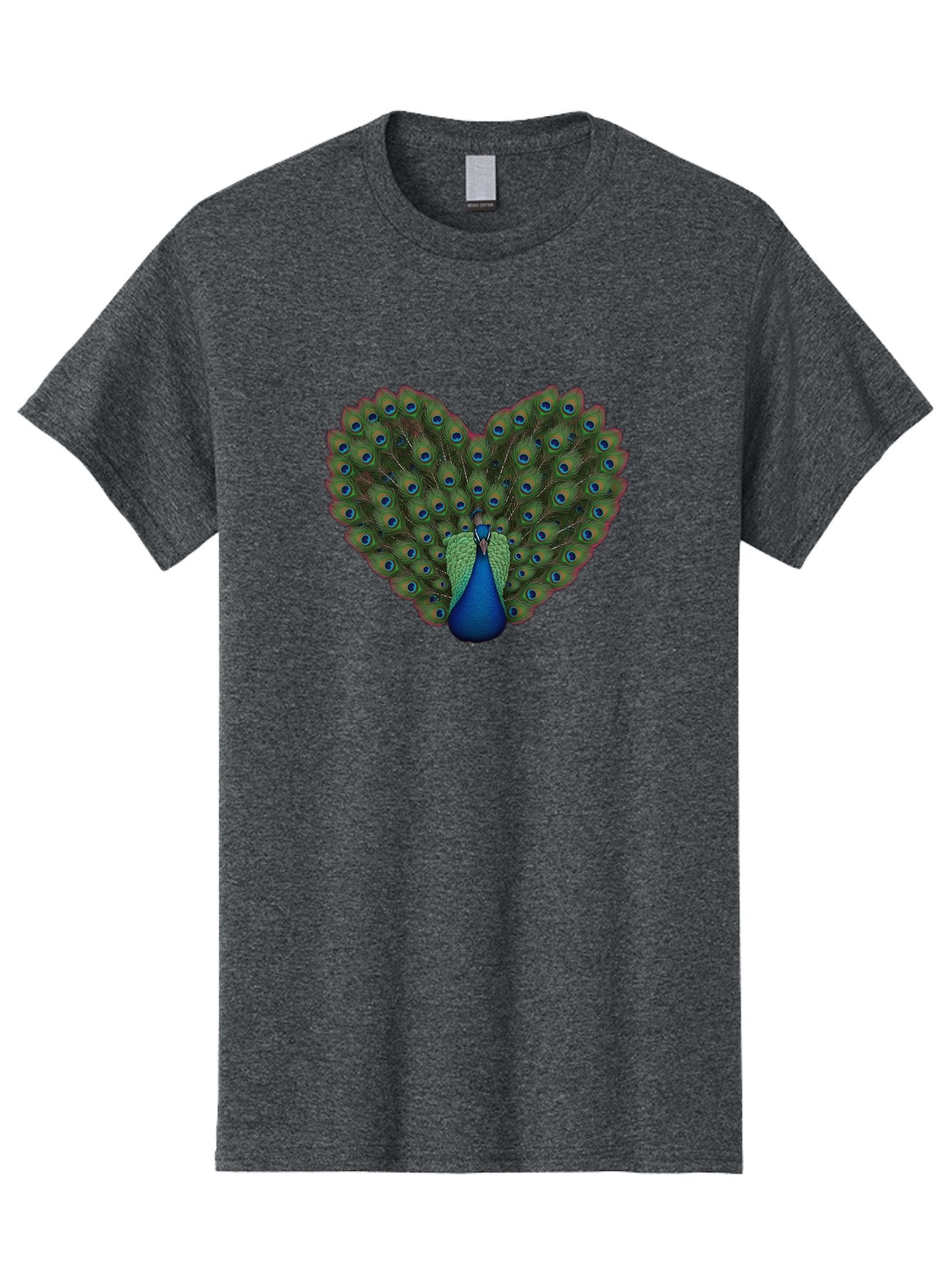 Peacock-Heart-Shape Men'S Graphic Tee, 100% Cotton, Comfortable Casual Summer Wear, Machine Washable, Peacock Displaying Feathers, Vibrant Plumage, Blue Eyespots, Green And Blue Colors, Majestic Bird, Exotic Wildlife, Stunning Display, Bab126