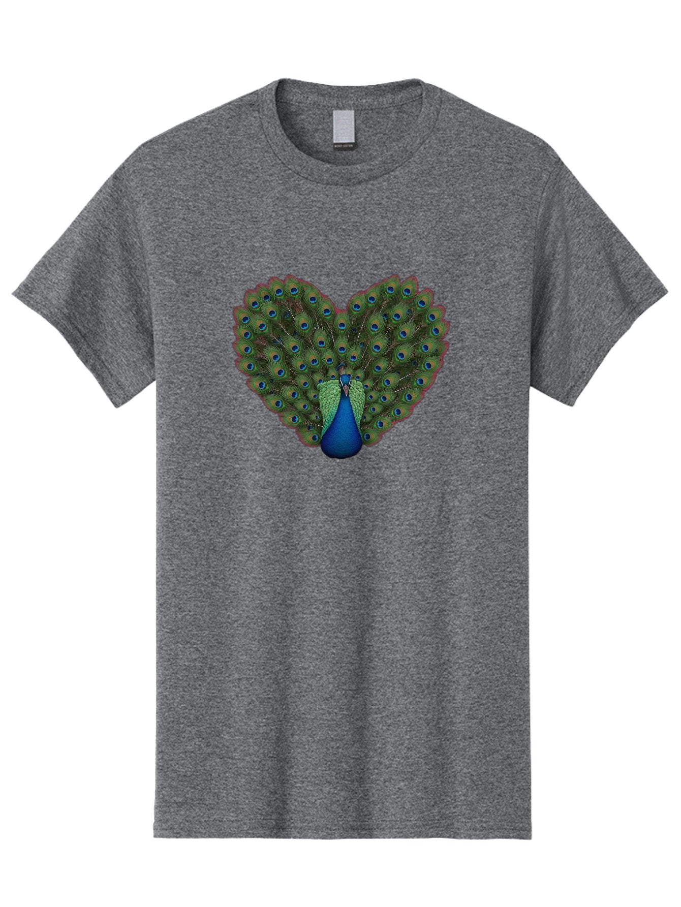 Peacock-Heart-Shape Men'S Graphic Tee, 100% Cotton, Comfortable Casual Summer Wear, Machine Washable, Peacock Displaying Feathers, Vibrant Plumage, Blue Eyespots, Green And Blue Colors, Majestic Bird, Exotic Wildlife, Stunning Display, Bab126 10