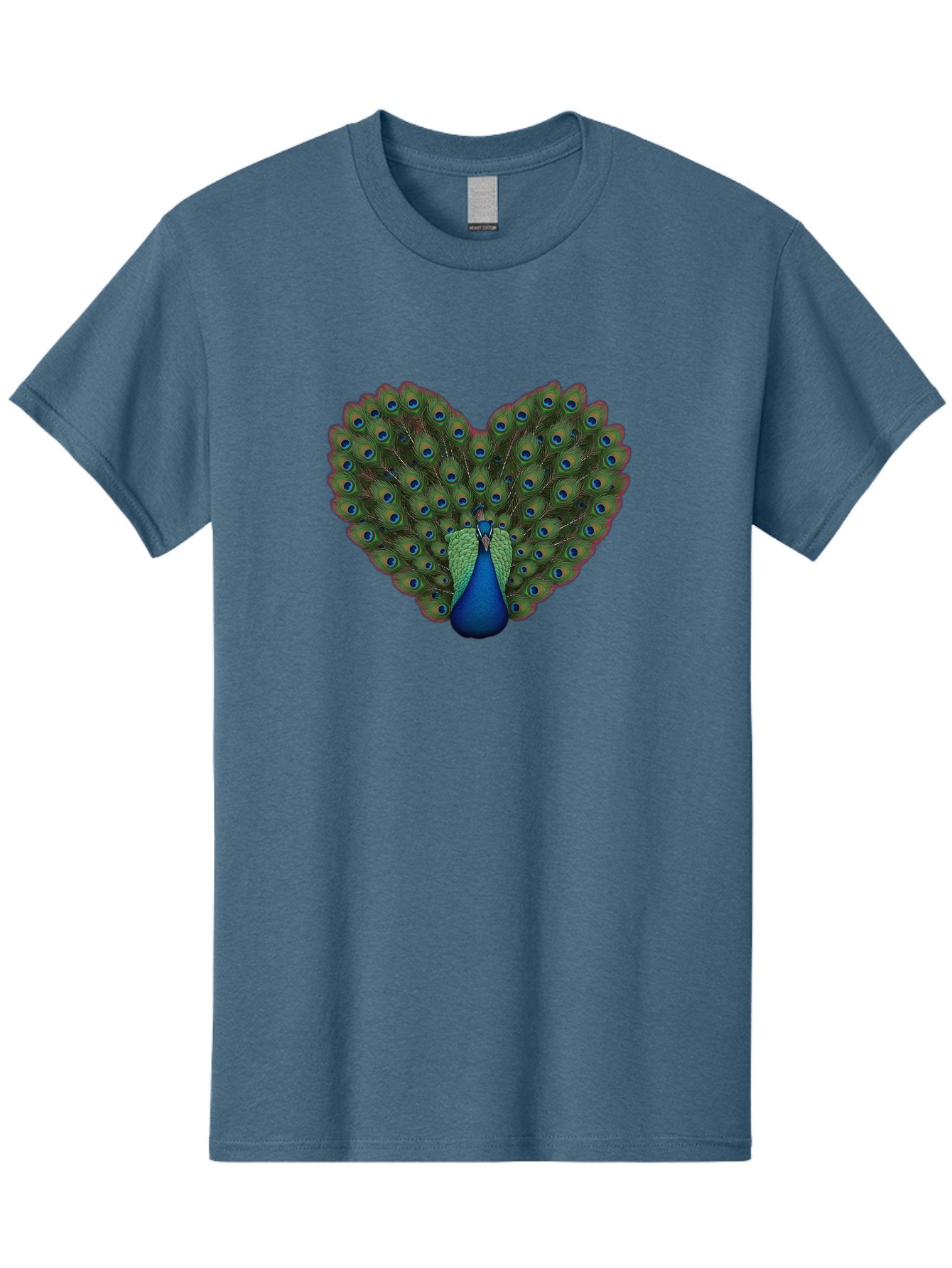 Peacock-Heart-Shape Men'S Graphic Tee, 100% Cotton, Comfortable Casual Summer Wear, Machine Washable, Peacock Displaying Feathers, Vibrant Plumage, Blue Eyespots, Green And Blue Colors, Majestic Bird, Exotic Wildlife, Stunning Display, Bab126