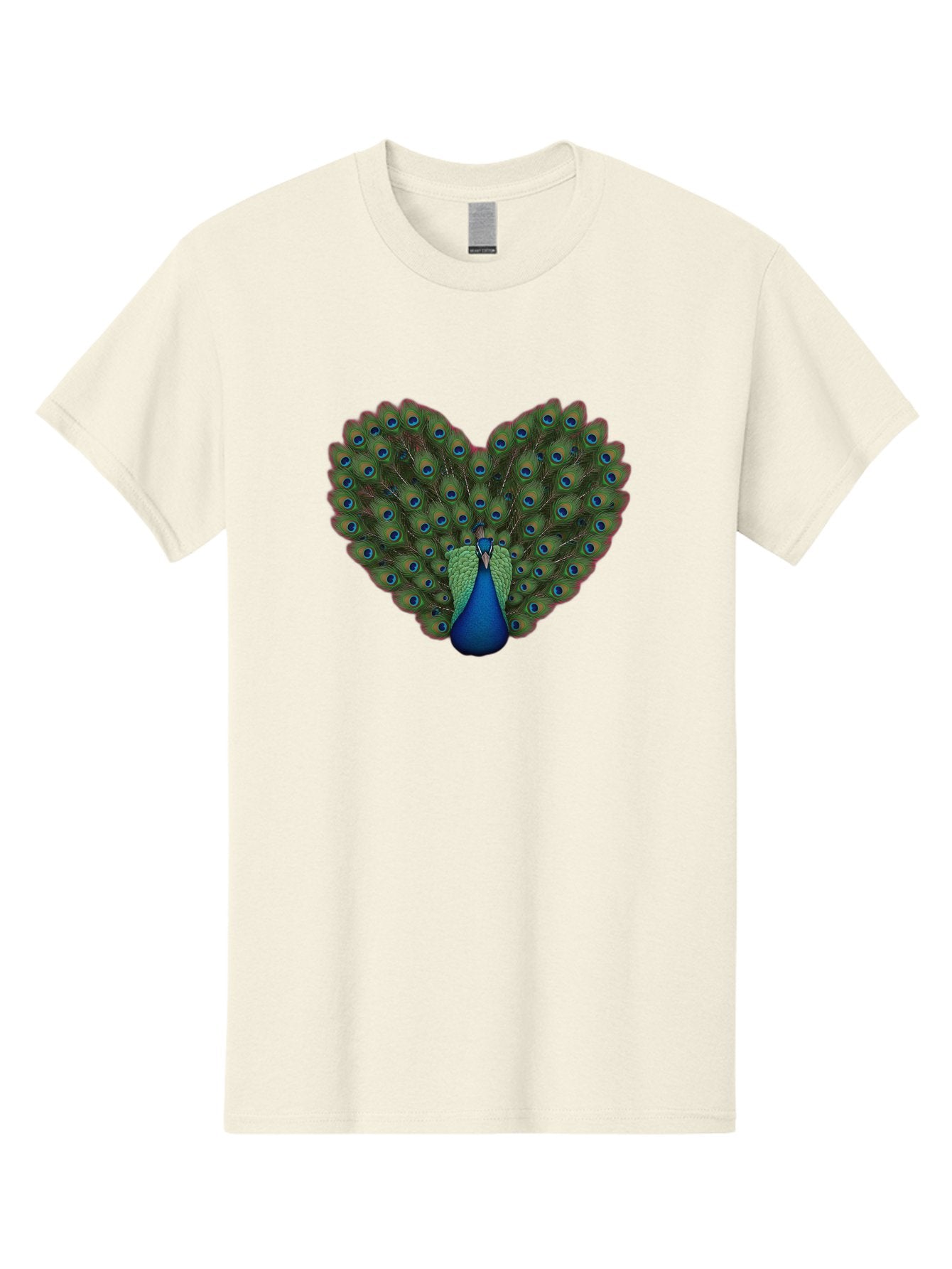 Peacock-Heart-Shape Men'S Graphic Tee, 100% Cotton, Comfortable Casual Summer Wear, Machine Washable, Peacock Displaying Feathers, Vibrant Plumage, Blue Eyespots, Green And Blue Colors, Majestic Bird, Exotic Wildlife, Stunning Display, Bab126 14
