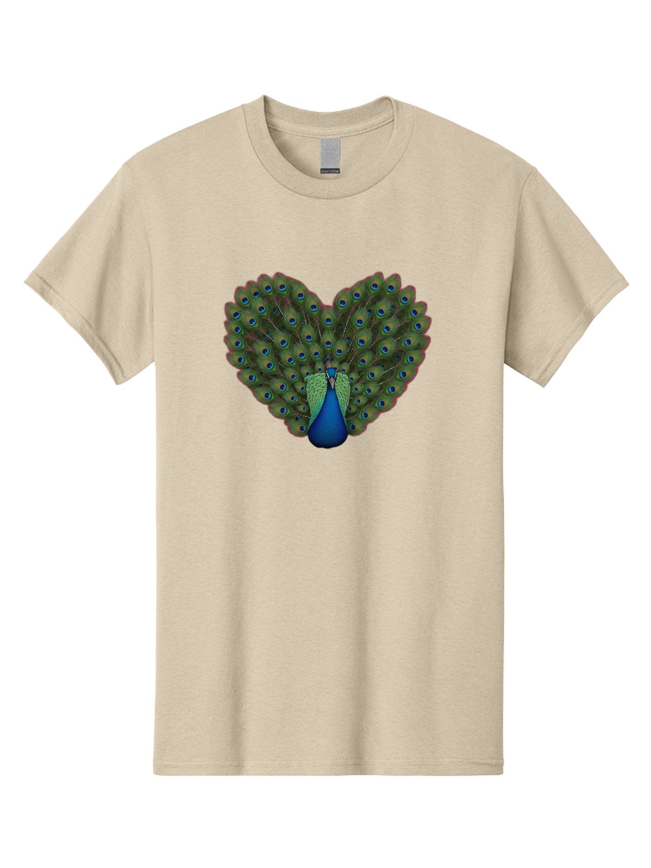 Peacock-Heart-Shape Men'S Graphic Tee, 100% Cotton, Comfortable Casual Summer Wear, Machine Washable, Peacock Displaying Feathers, Vibrant Plumage, Blue Eyespots, Green And Blue Colors, Majestic Bird, Exotic Wildlife, Stunning Display, Bab126 15