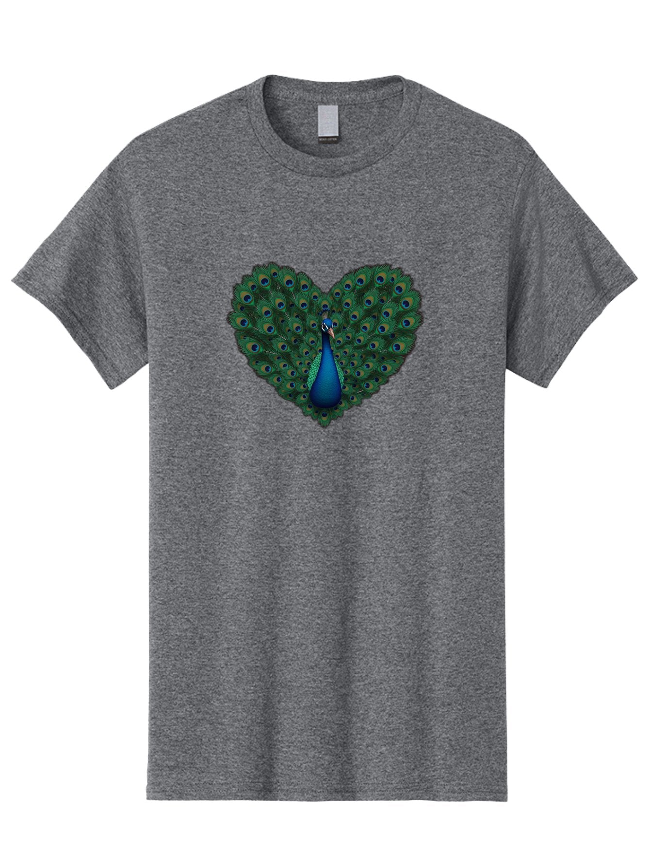 Peacock-Heart Men'S Graphic Tee, 100% Cotton, Comfortable Casual Summer Wear, Machine Washable, Peacock Spreading Its Feathers, Heart Shape, Vibrant Colors, Blue And Green Plumage, Eye-Catching Display, Majestic Bird, Symbolic Representation, Bab127