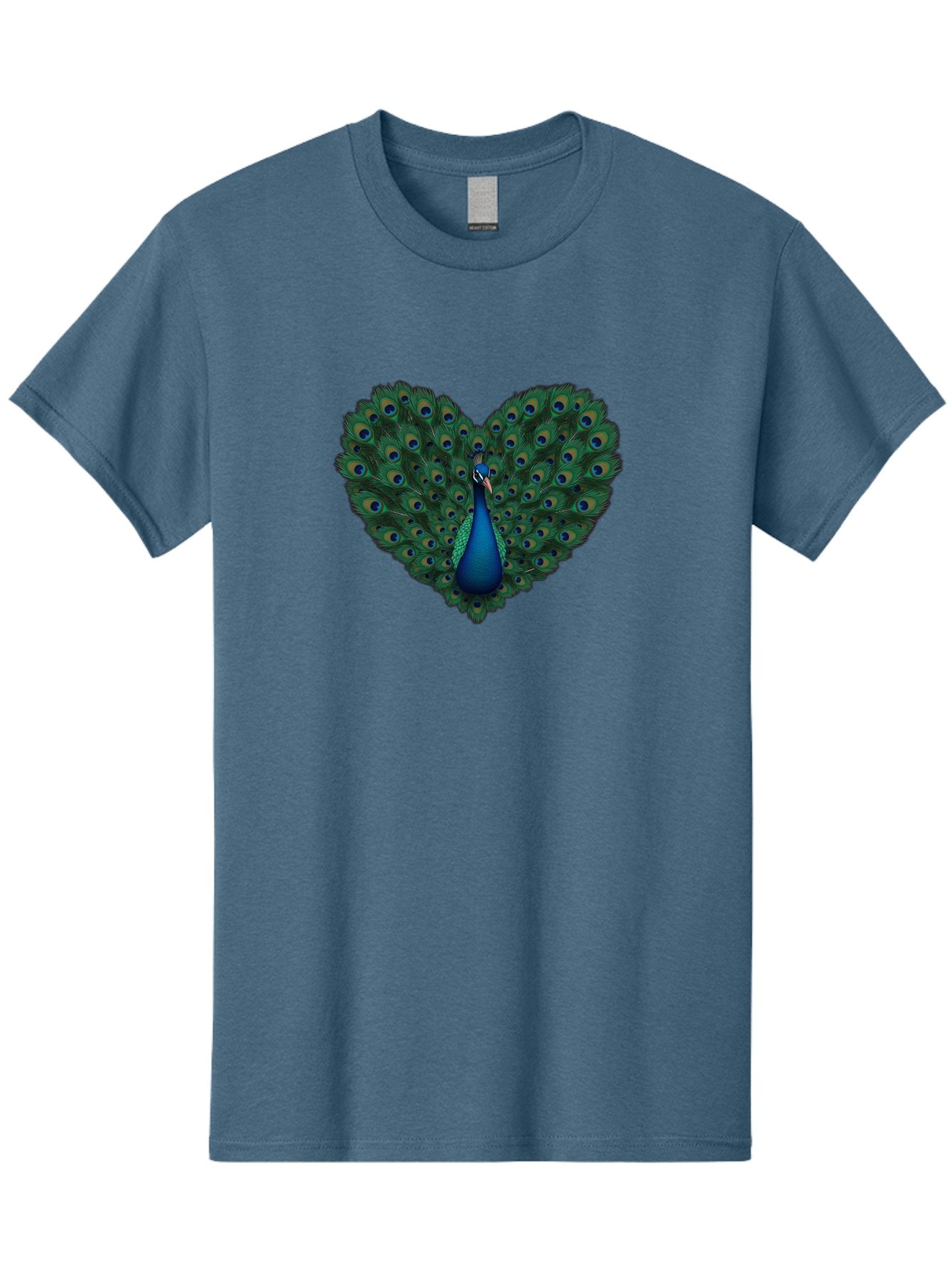 Peacock-Heart Men'S Graphic Tee, 100% Cotton, Comfortable Casual Summer Wear, Machine Washable, Peacock Spreading Its Feathers, Heart Shape, Vibrant Colors, Blue And Green Plumage, Eye-Catching Display, Majestic Bird, Symbolic Representation, Bab127 9