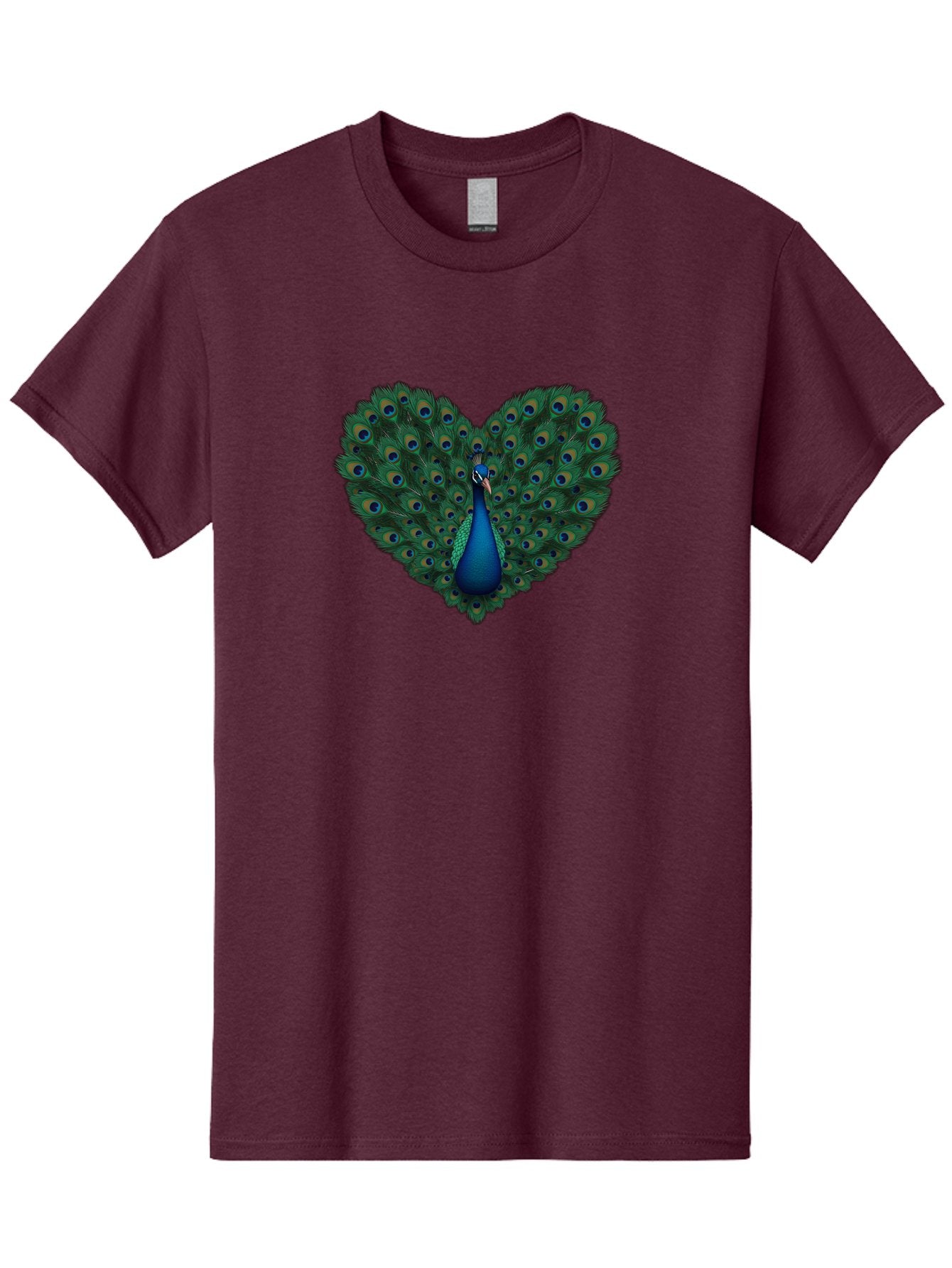 Peacock-Heart Men'S Graphic Tee, 100% Cotton, Comfortable Casual Summer Wear, Machine Washable, Peacock Spreading Its Feathers, Heart Shape, Vibrant Colors, Blue And Green Plumage, Eye-Catching Display, Majestic Bird, Symbolic Representation, Bab127 8