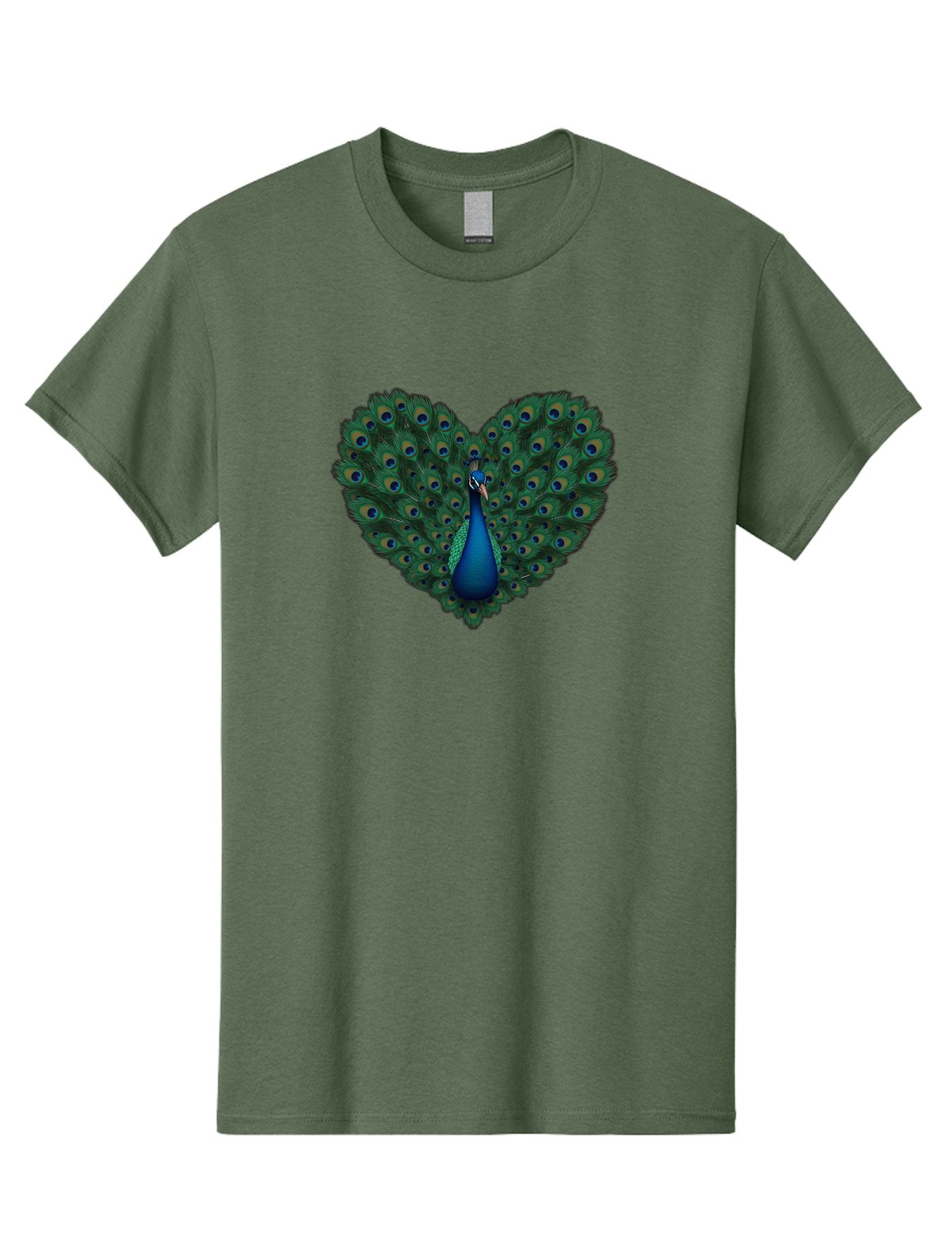 Peacock-Heart Men'S Graphic Tee, 100% Cotton, Comfortable Casual Summer Wear, Machine Washable, Peacock Spreading Its Feathers, Heart Shape, Vibrant Colors, Blue And Green Plumage, Eye-Catching Display, Majestic Bird, Symbolic Representation, Bab127 4