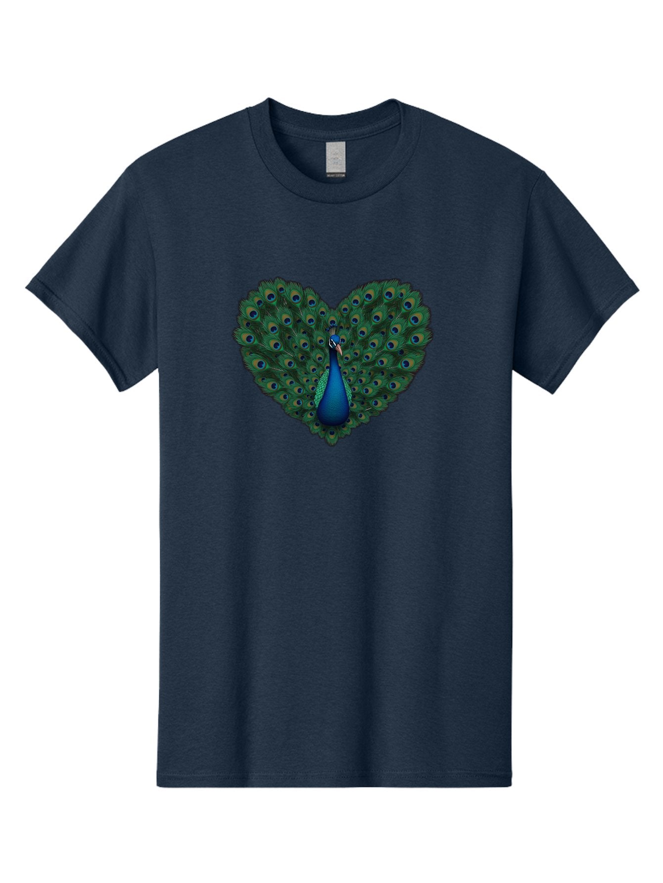 Peacock-Heart Men'S Graphic Tee, 100% Cotton, Comfortable Casual Summer Wear, Machine Washable, Peacock Spreading Its Feathers, Heart Shape, Vibrant Colors, Blue And Green Plumage, Eye-Catching Display, Majestic Bird, Symbolic Representation, Bab127 3