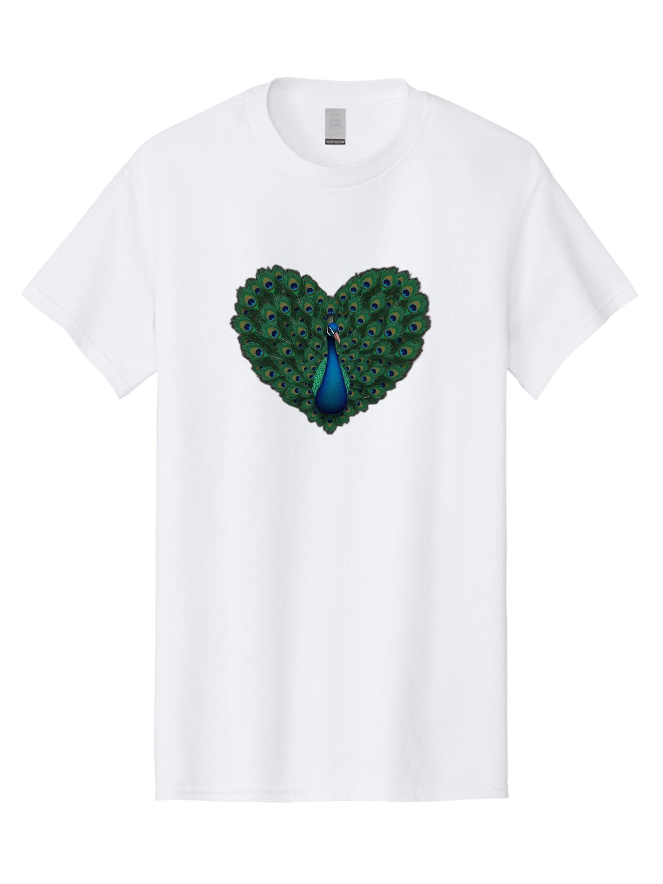 Peacock-Heart Men'S Graphic Tee, 100% Cotton, Comfortable Casual Summer Wear, Machine Washable, Peacock Spreading Its Feathers, Heart Shape, Vibrant Colors, Blue And Green Plumage, Eye-Catching Display, Majestic Bird, Symbolic Representation, Bab127