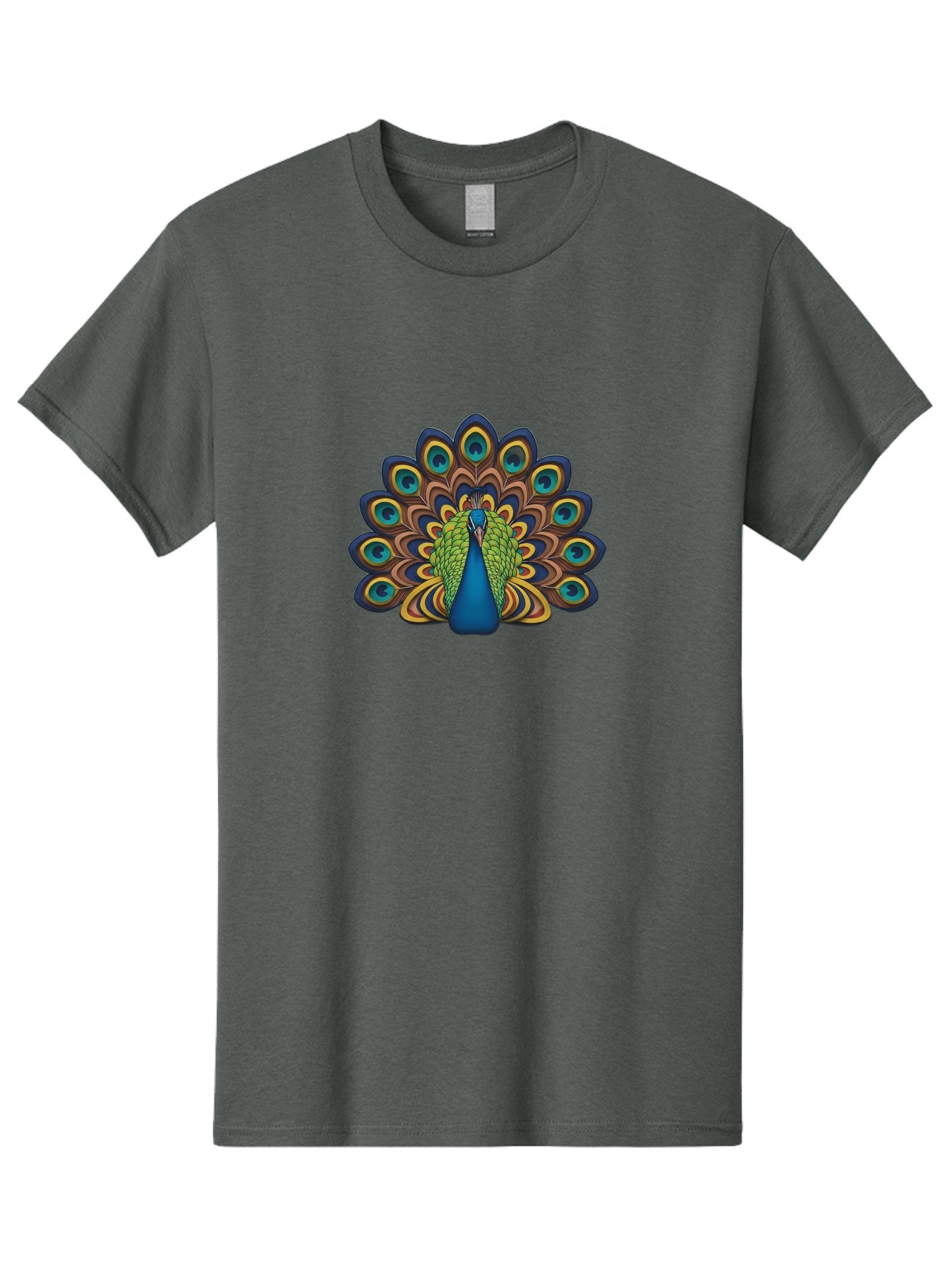 Peacock-Illustration Men'S Graphic Tee, 100% Cotton, Comfortable Casual Summer Wear, Machine Washable, Peacock With Vibrant Plumage, Colorful Feathers, Blue And Green Hues, Eye-Catching Patterns, Majestic Bird, Exotic Beauty, Ornate Tail, Bab128 10