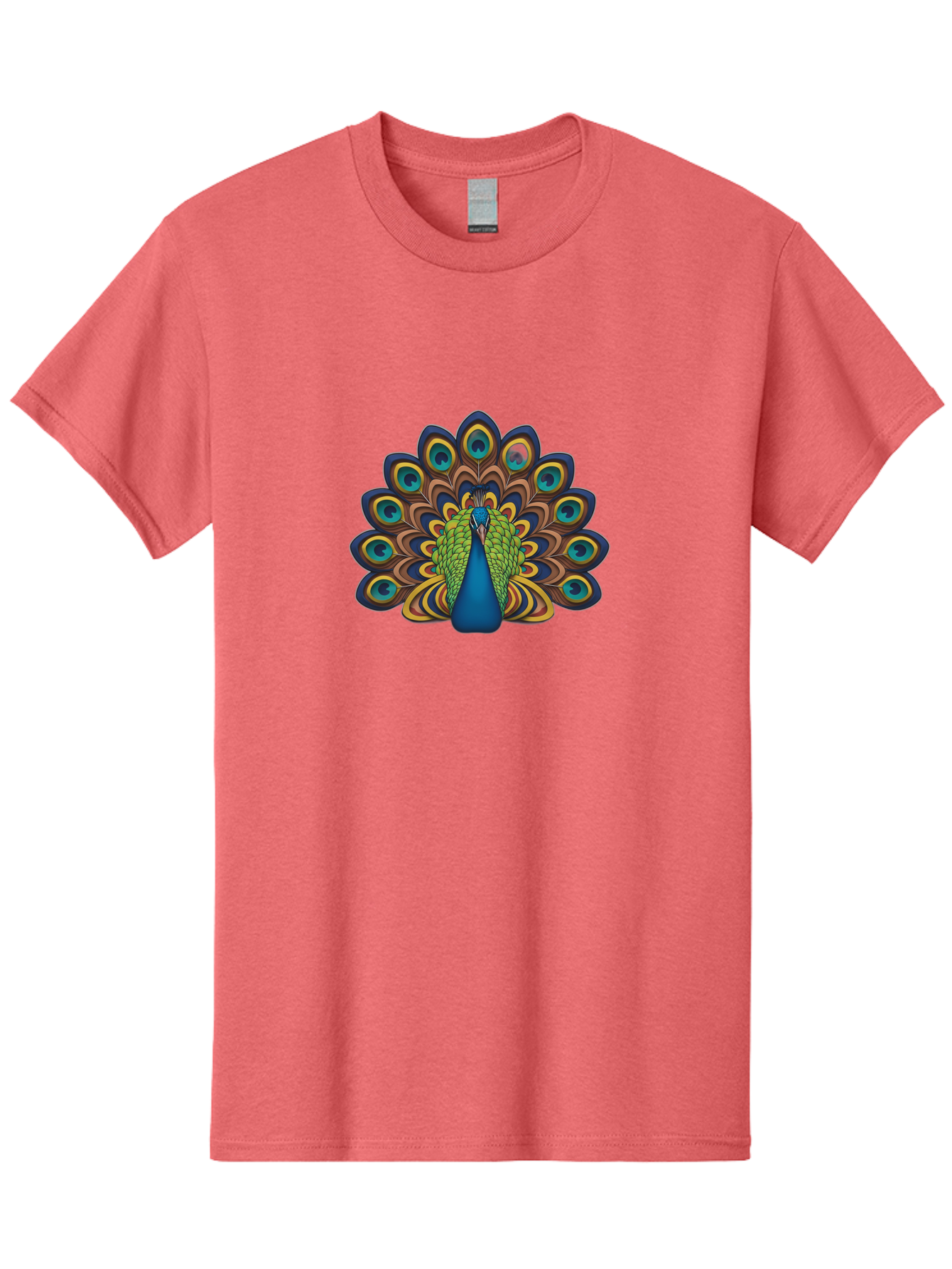 Peacock-Illustration Men'S Graphic Tee, 100% Cotton, Comfortable Casual Summer Wear, Machine Washable, Peacock With Vibrant Plumage, Colorful Feathers, Blue And Green Hues, Eye-Catching Patterns, Majestic Bird, Exotic Beauty, Ornate Tail, Bab128