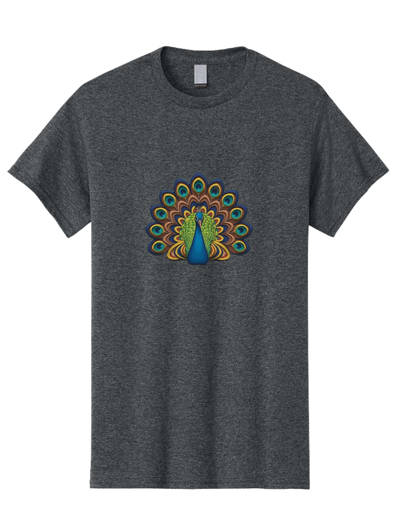 Peacock-Illustration Men'S Graphic Tee, 100% Cotton, Comfortable Casual Summer Wear, Machine Washable, Peacock With Vibrant Plumage, Colorful Feathers, Blue And Green Hues, Eye-Catching Patterns, Majestic Bird, Exotic Beauty, Ornate Tail, Bab128 5
