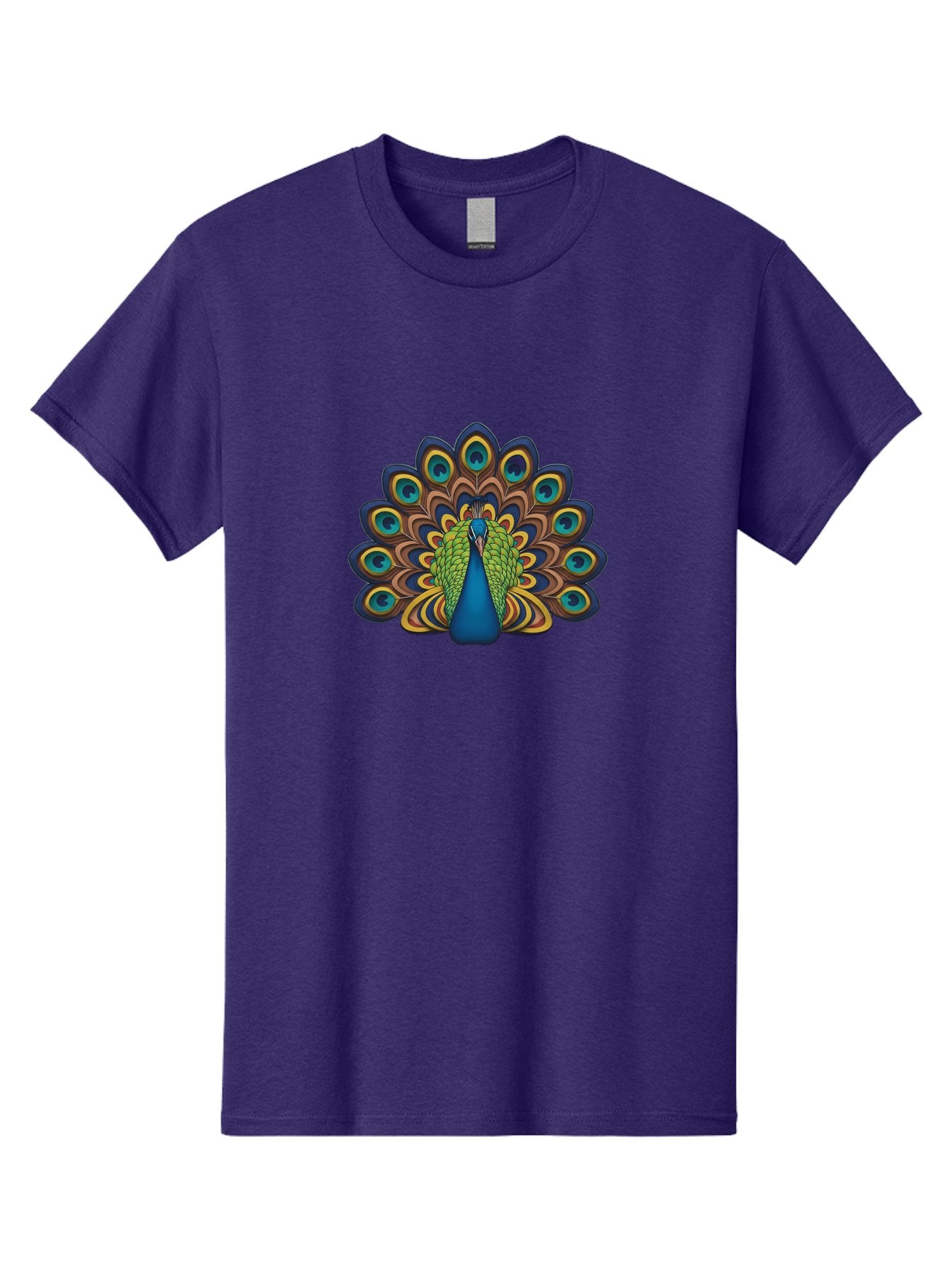 Peacock-Illustration Men'S Graphic Tee, 100% Cotton, Comfortable Casual Summer Wear, Machine Washable, Peacock With Vibrant Plumage, Colorful Feathers, Blue And Green Hues, Eye-Catching Patterns, Majestic Bird, Exotic Beauty, Ornate Tail, Bab128 4