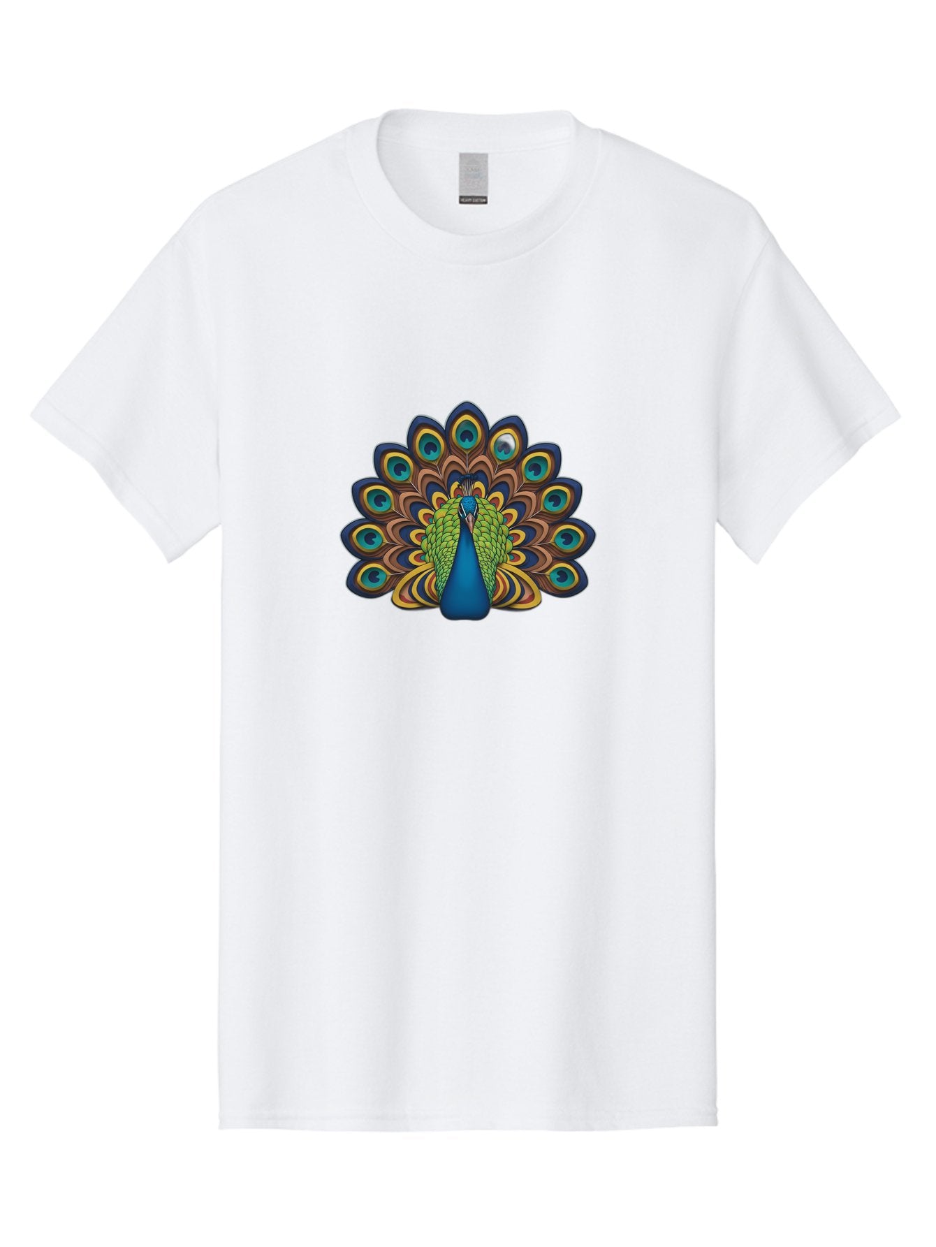 Peacock-Illustration Men'S Graphic Tee, 100% Cotton, Comfortable Casual Summer Wear, Machine Washable, Peacock With Vibrant Plumage, Colorful Feathers, Blue And Green Hues, Eye-Catching Patterns, Majestic Bird, Exotic Beauty, Ornate Tail, Bab128 13