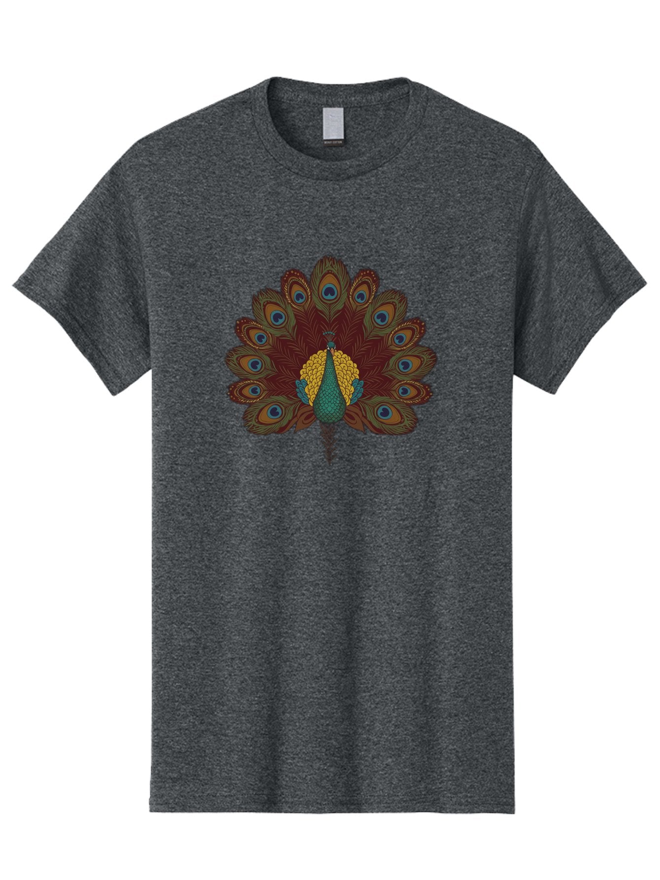 Peacock-Spreading-Tail-Feathers Men'S Graphic Tee, 100% Cotton, Comfortable Casual Summer Wear, Machine Washable, Peacock, Vibrant Plumage, Intricate Details, Mesmerizing Patterns, Ornate Feathers, Regal Bird, Stunning Display, Bab129 5