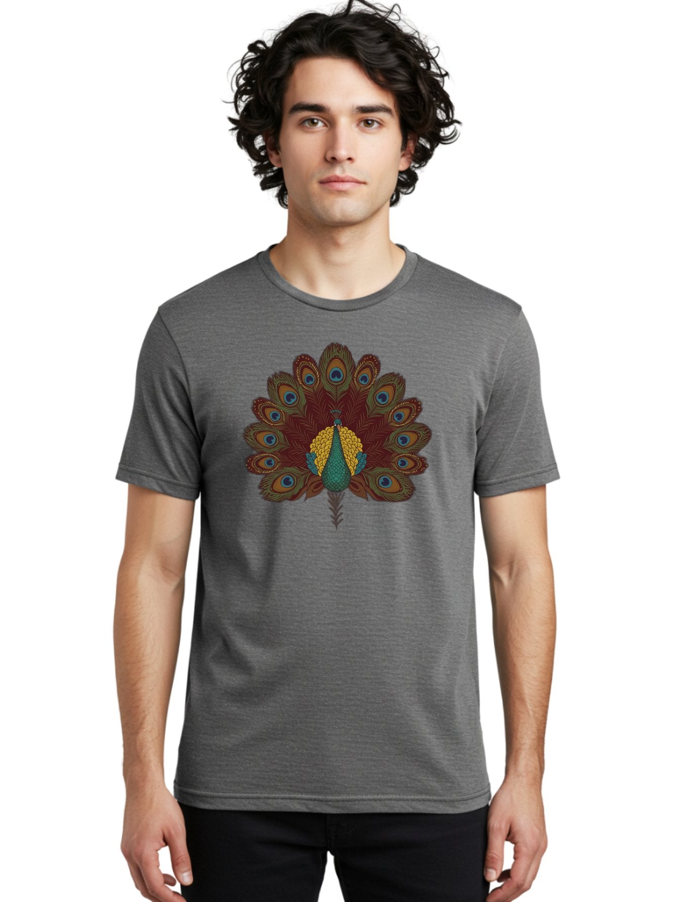 Peacock-Spreading-Tail-Feathers Men'S Graphic Tee, 100% Cotton, Comfortable Casual Summer Wear, Machine Washable, Peacock, Vibrant Plumage, Intricate Details, Mesmerizing Patterns, Ornate Feathers, Regal Bird, Stunning Display, Bab129 30