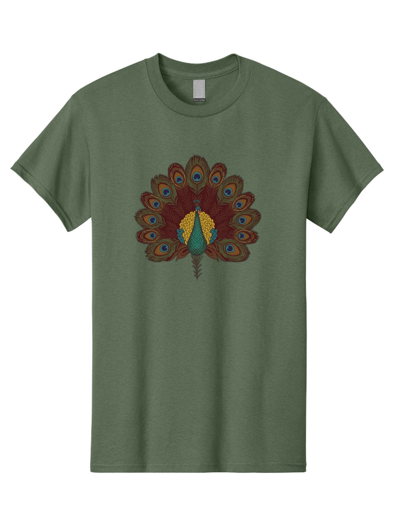 Peacock-Spreading-Tail-Feathers Men'S Graphic Tee, 100% Cotton, Comfortable Casual Summer Wear, Machine Washable, Peacock, Vibrant Plumage, Intricate Details, Mesmerizing Patterns, Ornate Feathers, Regal Bird, Stunning Display, Bab129 13