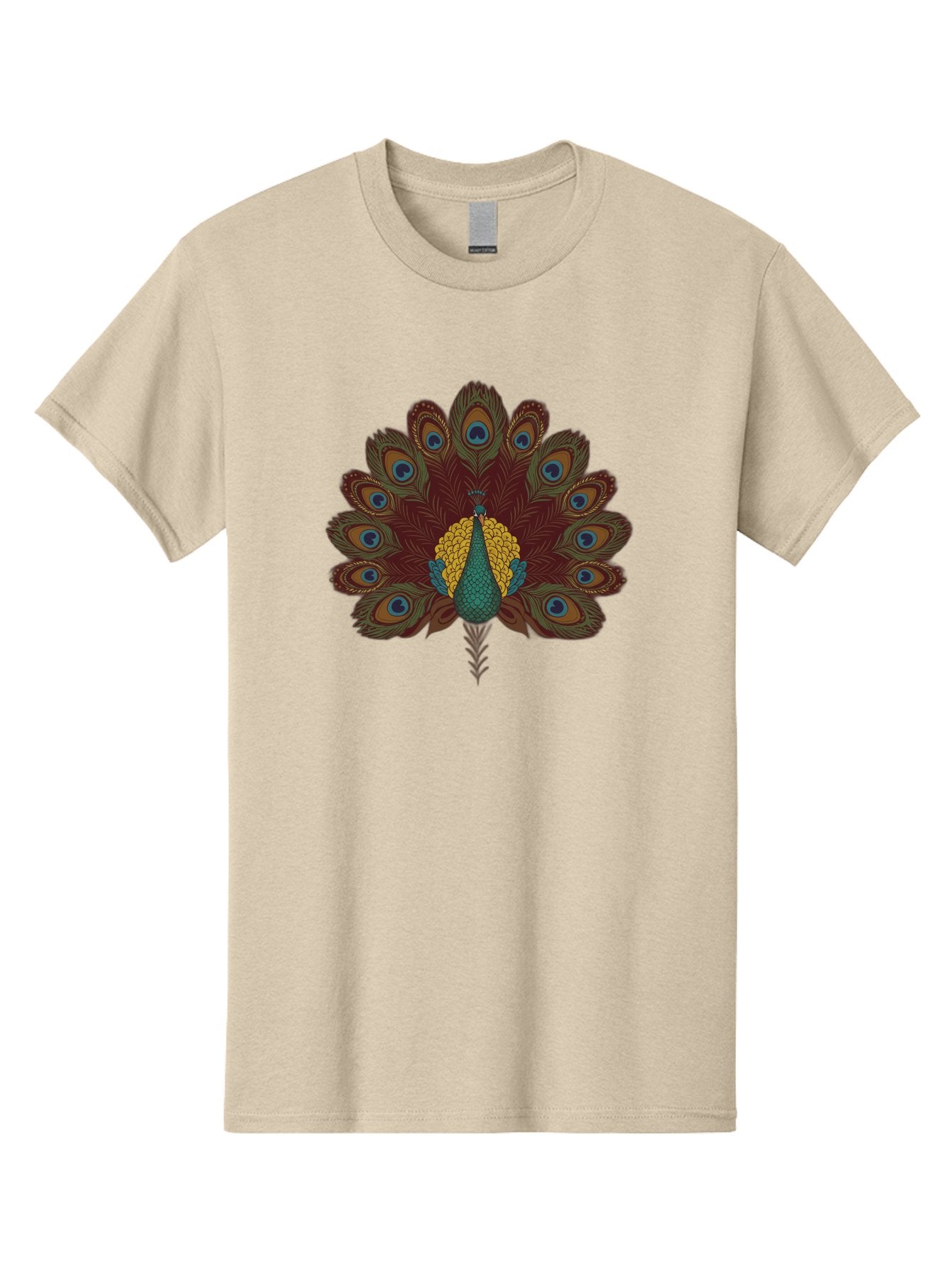 Peacock-Spreading-Tail-Feathers Men'S Graphic Tee, 100% Cotton, Comfortable Casual Summer Wear, Machine Washable, Peacock, Vibrant Plumage, Intricate Details, Mesmerizing Patterns, Ornate Feathers, Regal Bird, Stunning Display, Bab129 4
