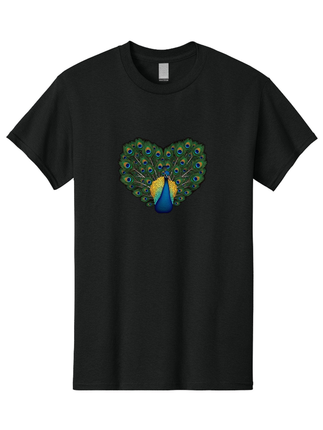 Peacock-Spreads-Tail Men'S Graphic Tee, 100% Cotton, Comfortable Casual Summer Wear, Machine Washable, Peacock Spreads Tail, Vibrant Feathers, Colorful Plumage, Blue And Gold, Eye-Catching Display, Majestic Bird, Ornate Patterns Bab130