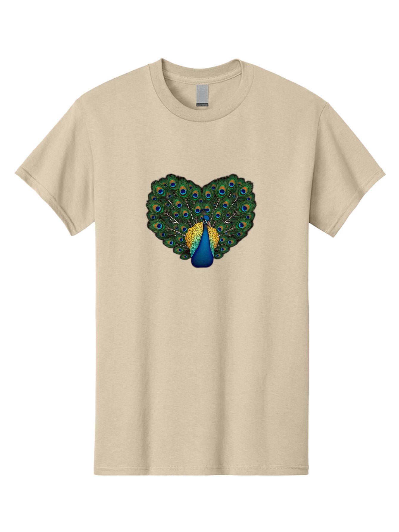 Peacock-Spreads-Tail Men'S Graphic Tee, 100% Cotton, Comfortable Casual Summer Wear, Machine Washable, Peacock Spreads Tail, Vibrant Feathers, Colorful Plumage, Blue And Gold, Eye-Catching Display, Majestic Bird, Ornate Patterns Bab130 15