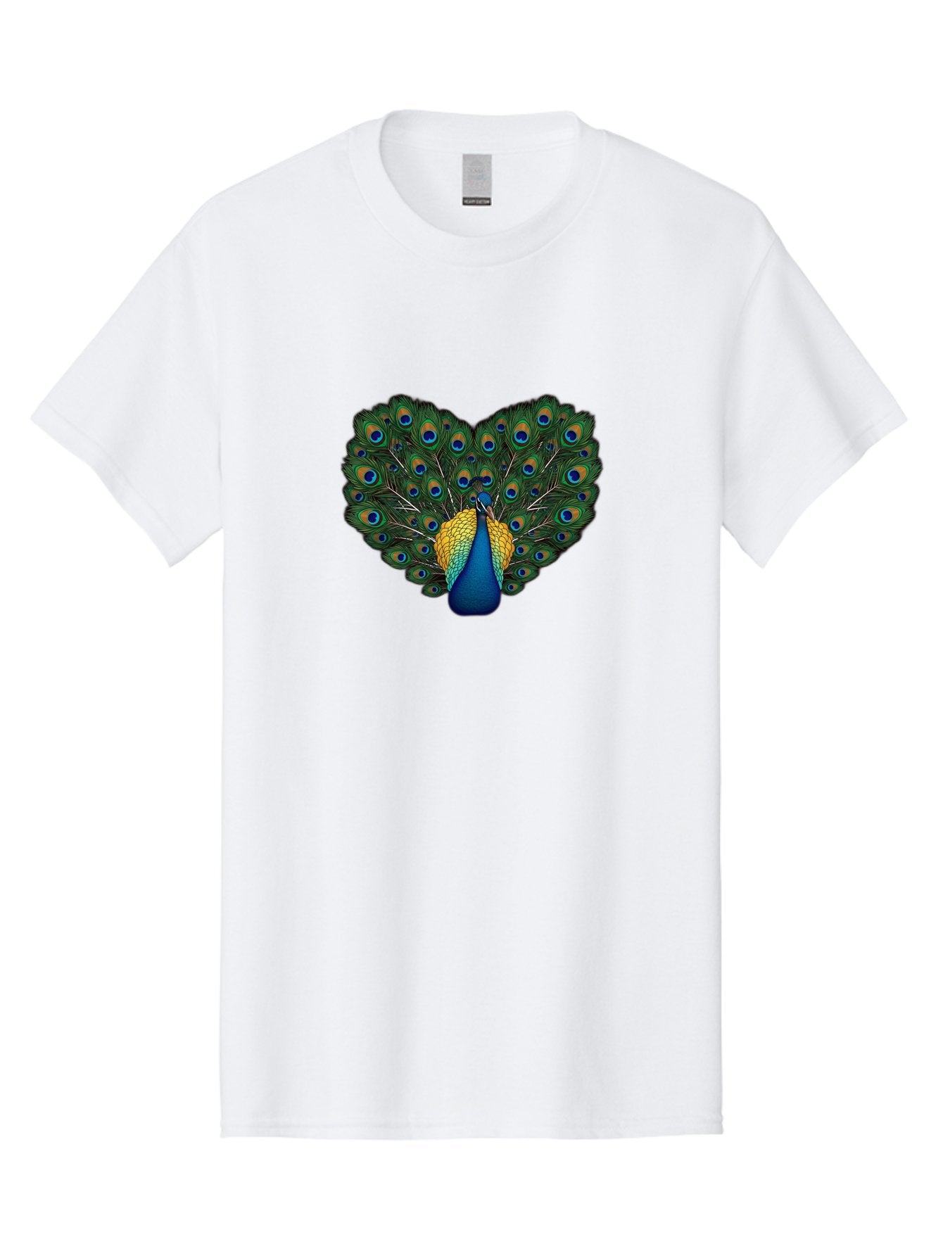 Peacock-Spreads-Tail Men'S Graphic Tee, 100% Cotton, Comfortable Casual Summer Wear, Machine Washable, Peacock Spreads Tail, Vibrant Feathers, Colorful Plumage, Blue And Gold, Eye-Catching Display, Majestic Bird, Ornate Patterns Bab130