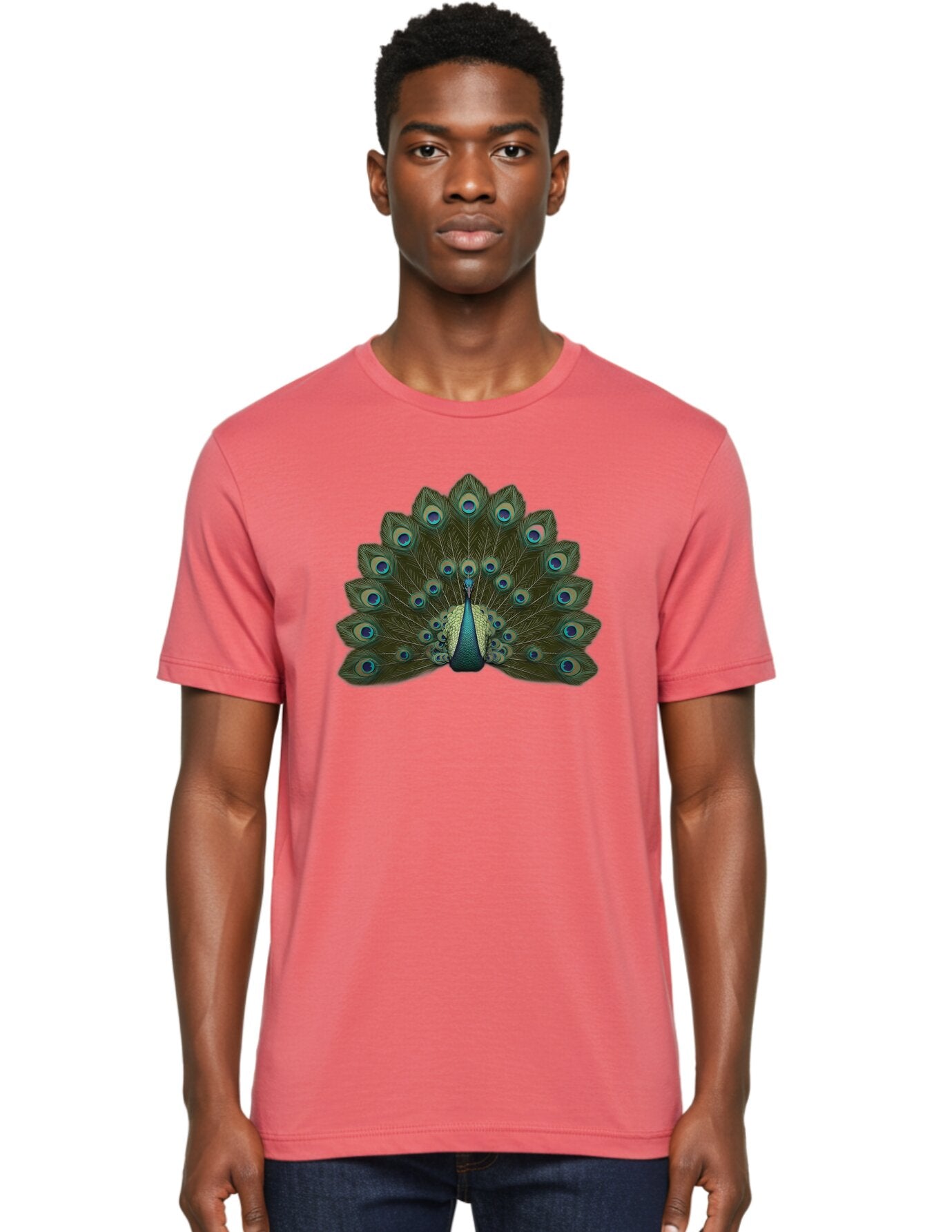 Peacock-Tail-Feathers-1 Men'S Graphic Tee, 100% Cotton, Comfortable Casual Summer Wear, Machine Washable, Peacock Feathers, Vibrant Colors, Blue And Green Hues, Eye-Catching Display, Exotic Bird, Wildlife Photography, Feathered Fan, Bab131 27