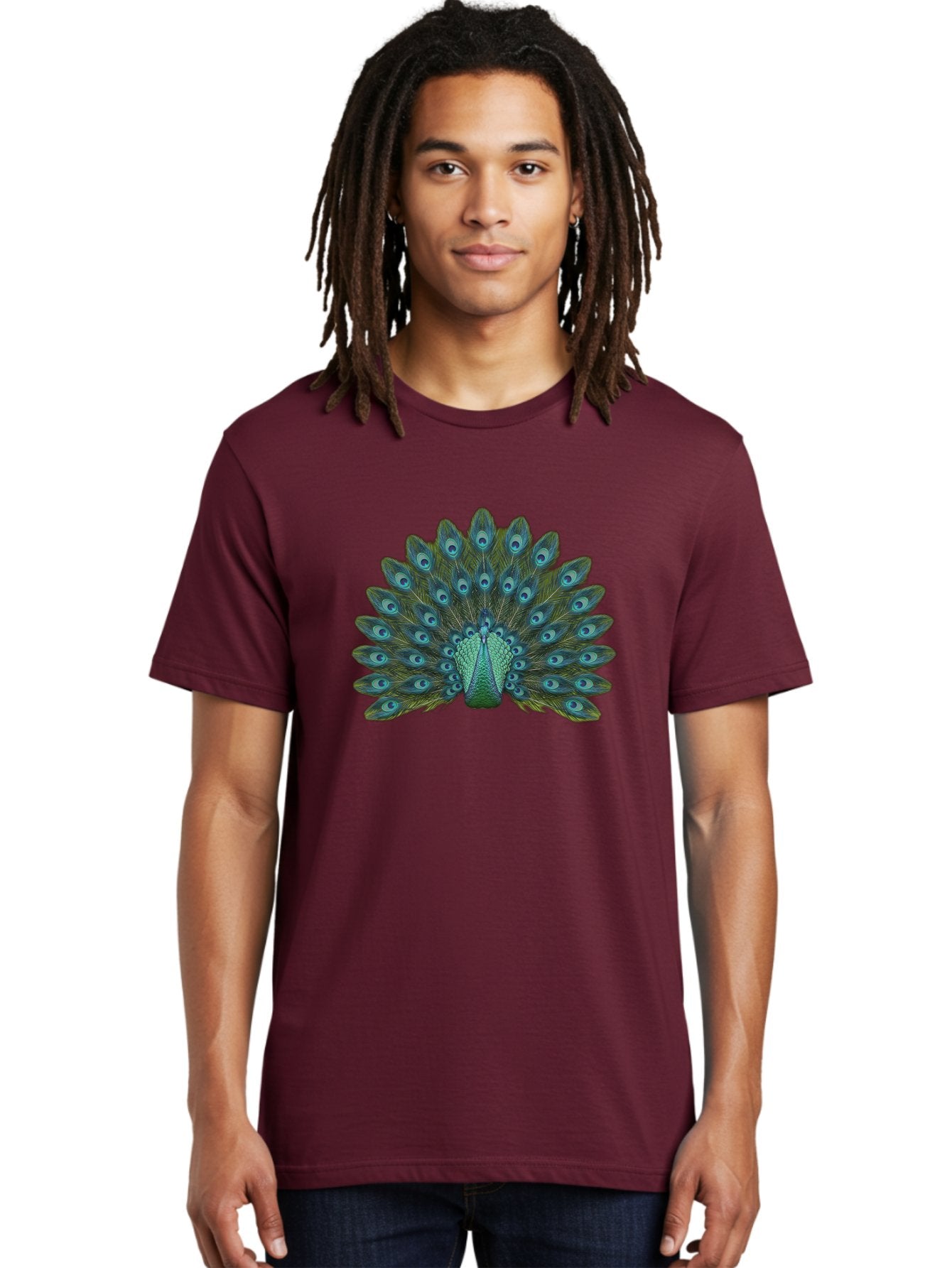 Peacock-Tail-Feathers Men'S Graphic Tee, 100% Cotton, Comfortable Casual Summer Wear, Machine Washable, Peacock Feathers, Blue And Green Plumage, Eye-Catching Display, Vibrant Colors, Intricate Patterns, Majestic Bird, Natural Beauty, Bab133 16
