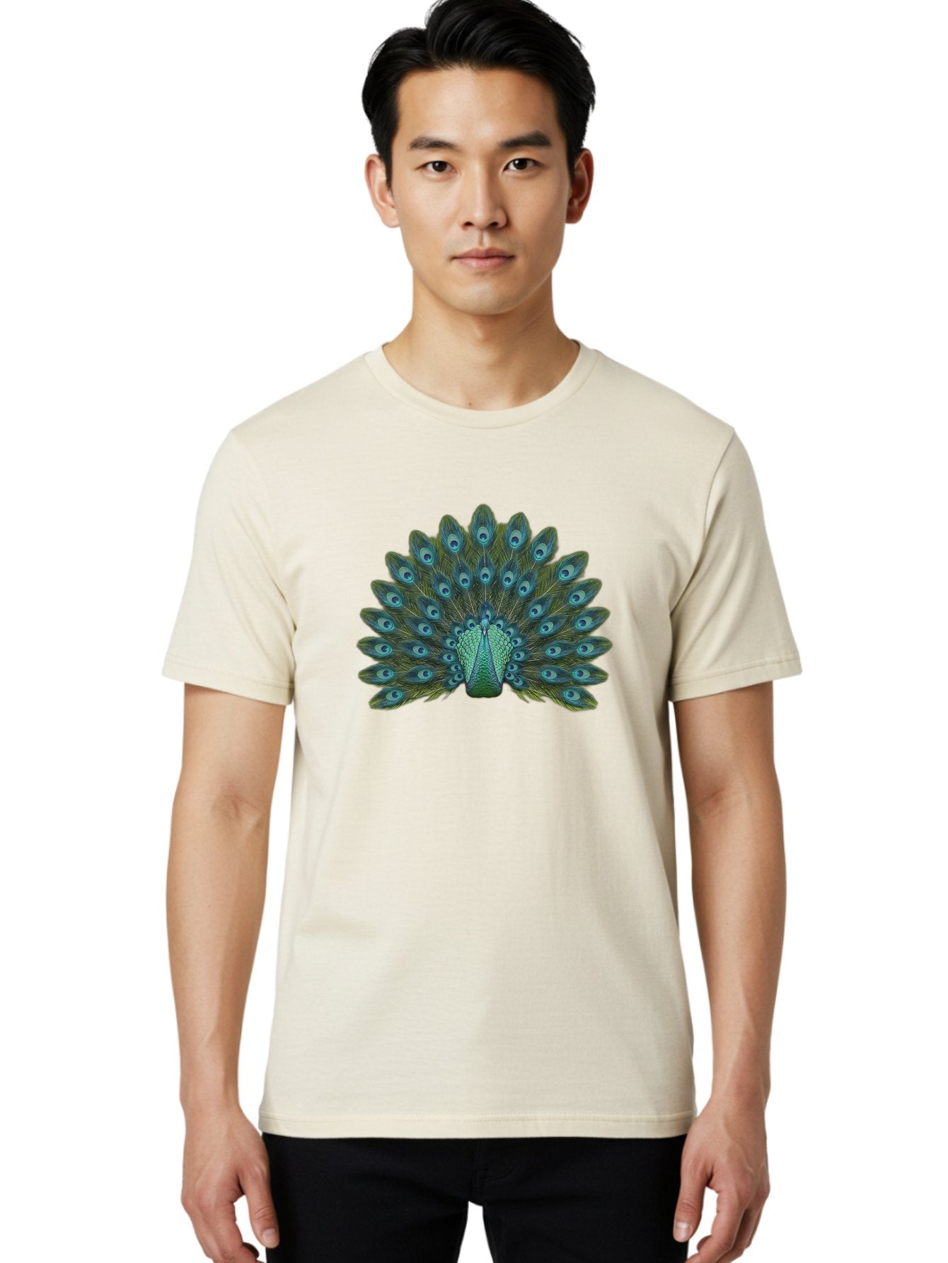 Peacock-Tail-Feathers Men'S Graphic Tee, 100% Cotton, Comfortable Casual Summer Wear, Machine Washable, Peacock Feathers, Blue And Green Plumage, Eye-Catching Display, Vibrant Colors, Intricate Patterns, Majestic Bird, Natural Beauty, Bab133 21