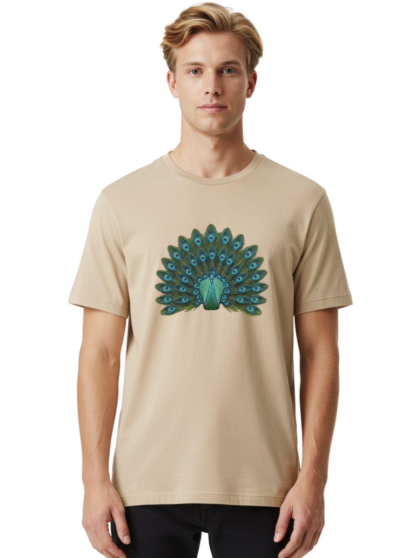 Peacock-Tail-Feathers Men'S Graphic Tee, 100% Cotton, Comfortable Casual Summer Wear, Machine Washable, Peacock Feathers, Blue And Green Plumage, Eye-Catching Display, Vibrant Colors, Intricate Patterns, Majestic Bird, Natural Beauty, Bab133 27