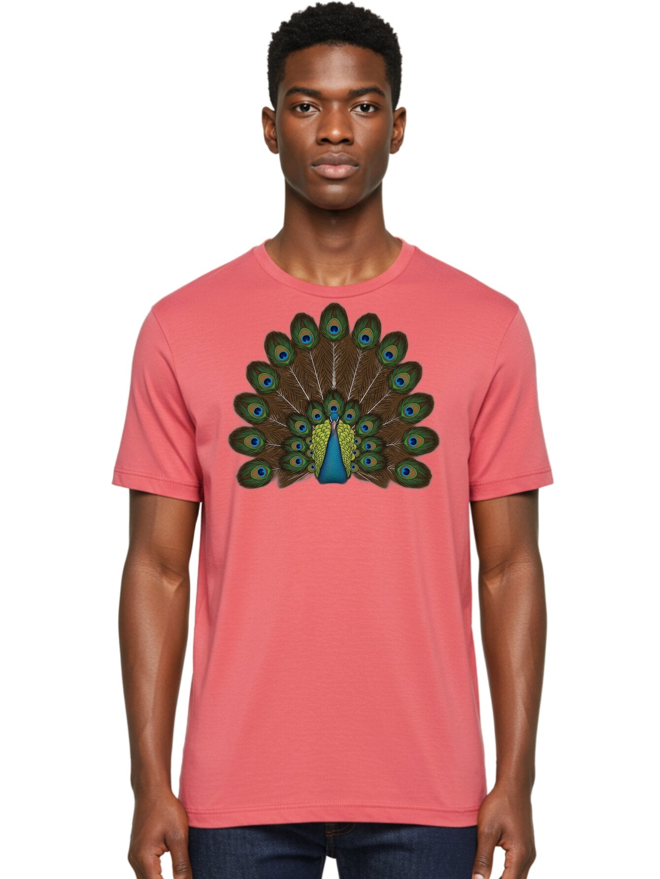 Peacock-Tail Men'S Graphic Tee, 100% Cotton, Comfortable Casual Summer Wear, Machine Washable, Peacock Feathers, Colorful Plumage, Vibrant Blues And Greens, Eye-Catching Display, Intricate Patterns, Majestic Bird, Ornate Decoration, Bab134 20