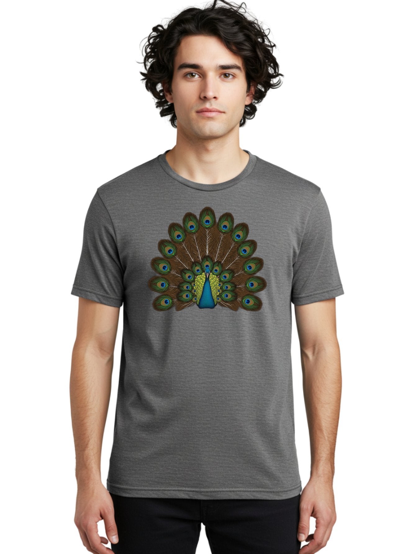 Peacock-Tail Men'S Graphic Tee, 100% Cotton, Comfortable Casual Summer Wear, Machine Washable, Peacock Feathers, Colorful Plumage, Vibrant Blues And Greens, Eye-Catching Display, Intricate Patterns, Majestic Bird, Ornate Decoration, Bab134 24