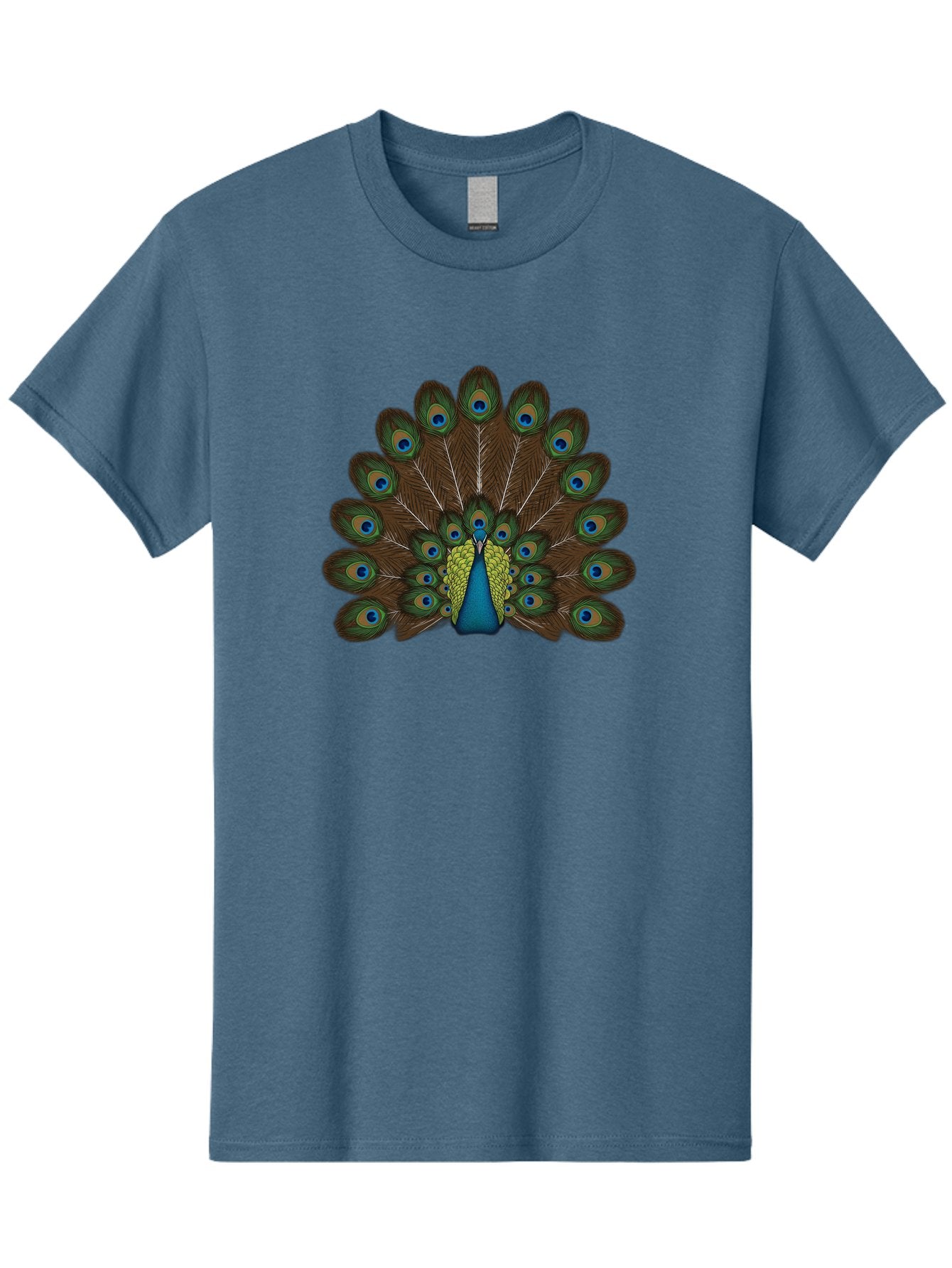 Peacock-Tail Men'S Graphic Tee, 100% Cotton, Comfortable Casual Summer Wear, Machine Washable, Peacock Feathers, Colorful Plumage, Vibrant Blues And Greens, Eye-Catching Display, Intricate Patterns, Majestic Bird, Ornate Decoration, Bab134