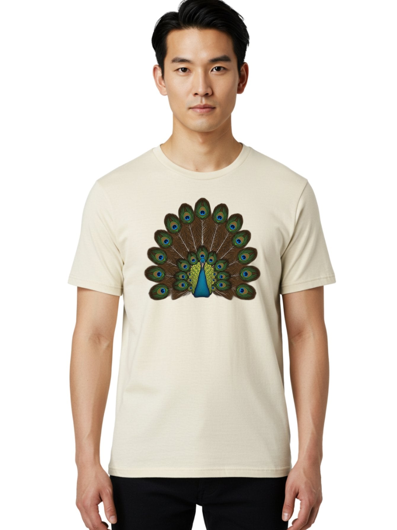 Peacock-Tail Men'S Graphic Tee, 100% Cotton, Comfortable Casual Summer Wear, Machine Washable, Peacock Feathers, Colorful Plumage, Vibrant Blues And Greens, Eye-Catching Display, Intricate Patterns, Majestic Bird, Ornate Decoration, Bab134 22