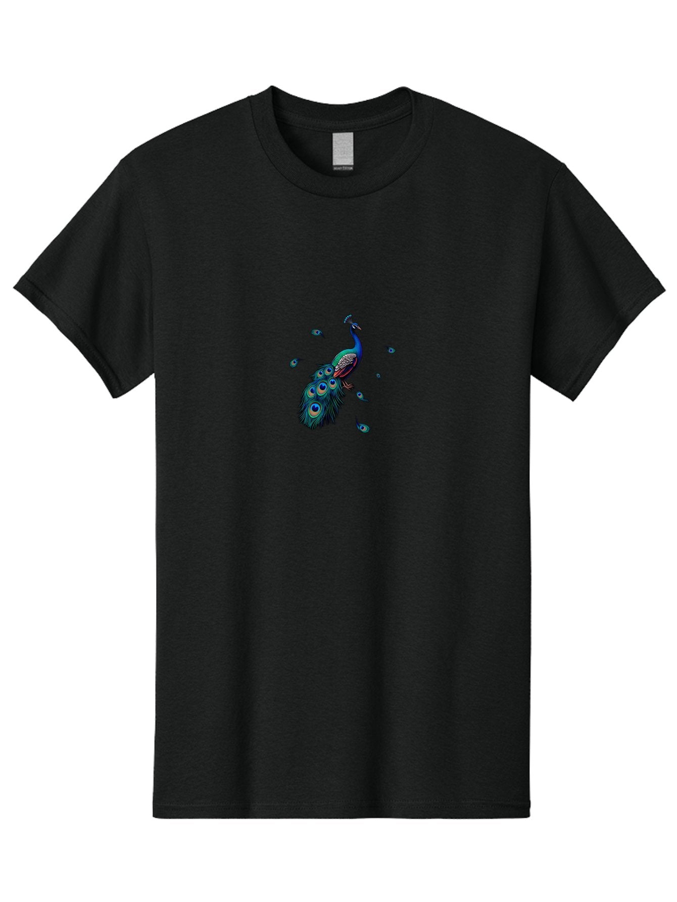 Peacock-With-Falling-Feathers Men'S Graphic Tee, 100% Cotton, Comfortable Casual Summer Wear, Machine Washable, Peacock, Blue Feathers, Vibrant Plumage, Colorful Bird, Majestic Creature, Eye-Catching Display, Blue And Black Feathers, Bab135 10