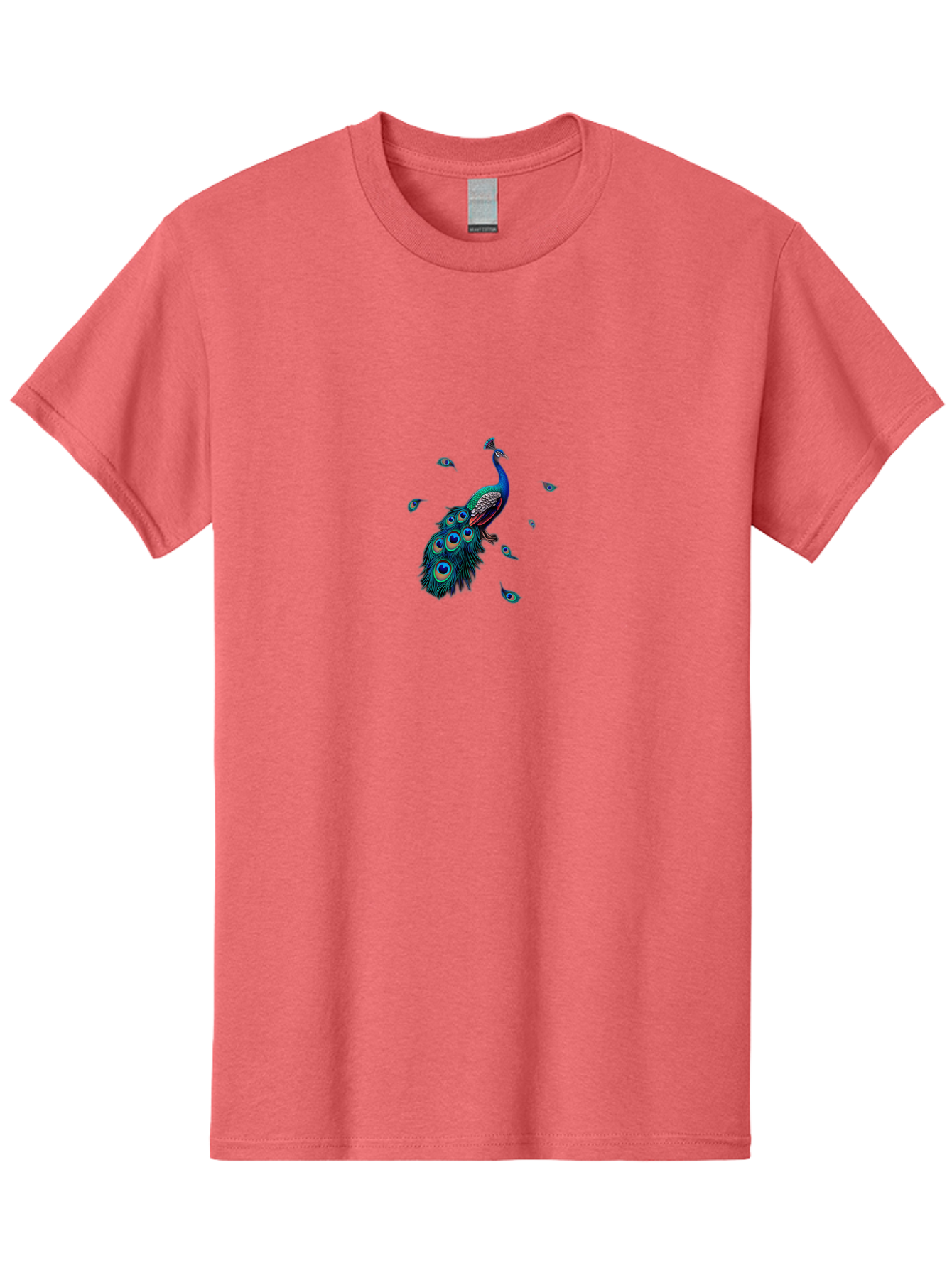 Peacock-With-Falling-Feathers Men'S Graphic Tee, 100% Cotton, Comfortable Casual Summer Wear, Machine Washable, Peacock, Blue Feathers, Vibrant Plumage, Colorful Bird, Majestic Creature, Eye-Catching Display, Blue And Black Feathers, Bab135