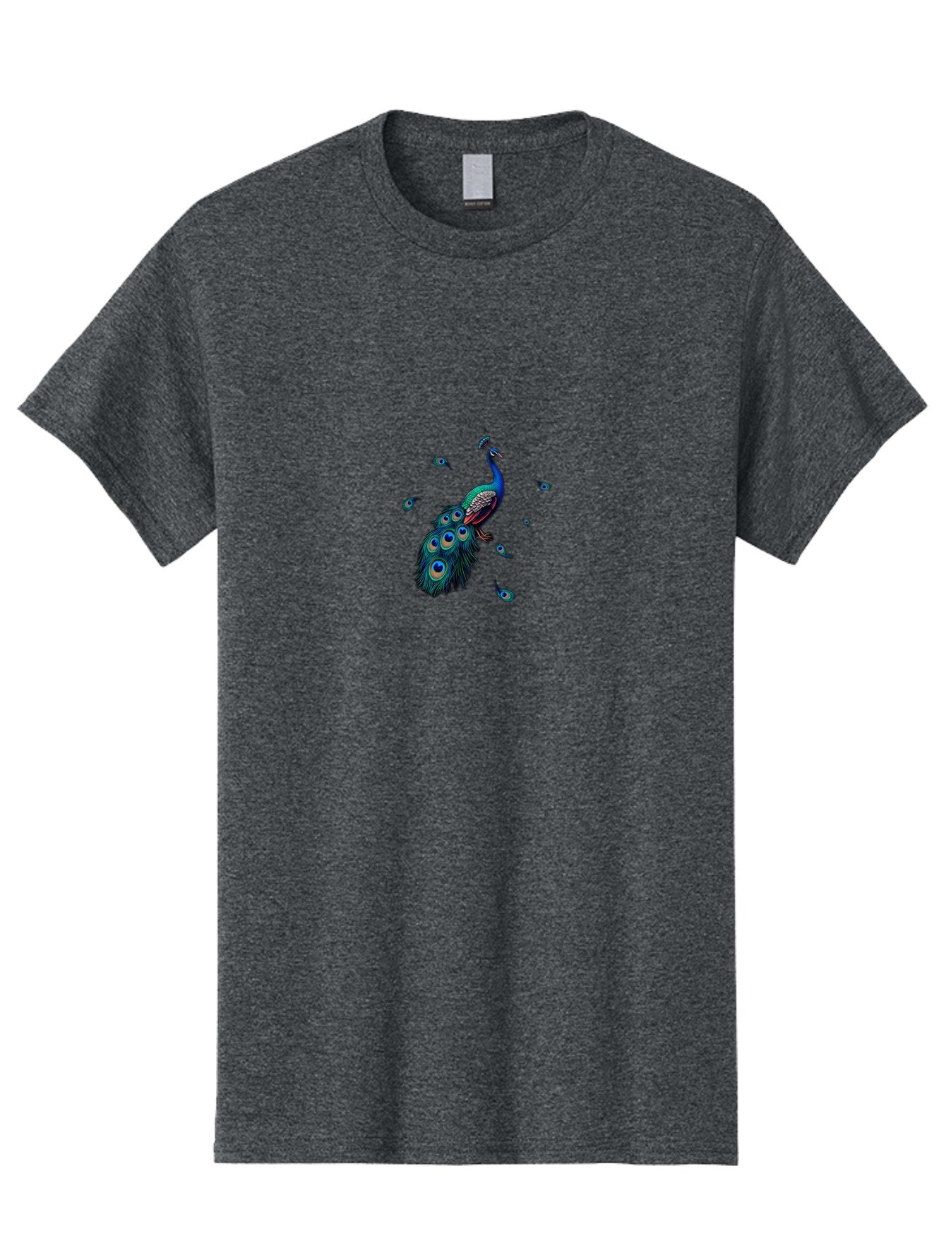 Peacock-With-Falling-Feathers Men'S Graphic Tee, 100% Cotton, Comfortable Casual Summer Wear, Machine Washable, Peacock, Blue Feathers, Vibrant Plumage, Colorful Bird, Majestic Creature, Eye-Catching Display, Blue And Black Feathers, Bab135 4