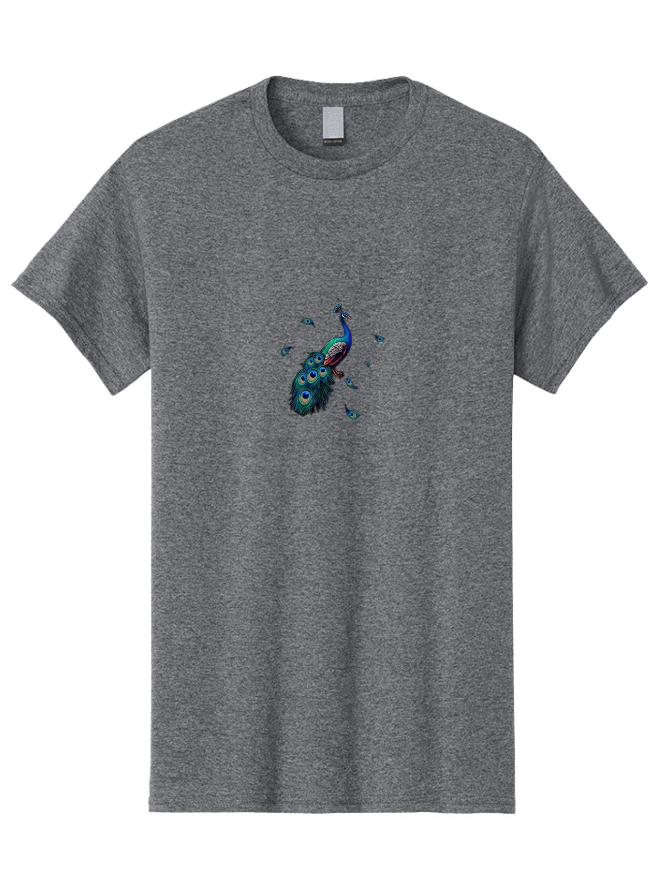 Peacock-With-Falling-Feathers Men'S Graphic Tee, 100% Cotton, Comfortable Casual Summer Wear, Machine Washable, Peacock, Blue Feathers, Vibrant Plumage, Colorful Bird, Majestic Creature, Eye-Catching Display, Blue And Black Feathers, Bab135 5