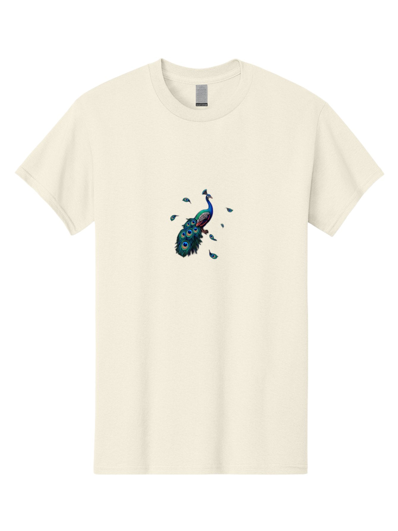 Peacock-With-Falling-Feathers Men'S Graphic Tee, 100% Cotton, Comfortable Casual Summer Wear, Machine Washable, Peacock, Blue Feathers, Vibrant Plumage, Colorful Bird, Majestic Creature, Eye-Catching Display, Blue And Black Feathers, Bab135 12