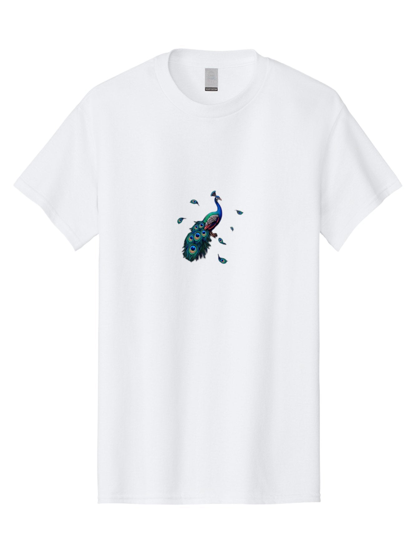 Peacock-With-Falling-Feathers Men'S Graphic Tee, 100% Cotton, Comfortable Casual Summer Wear, Machine Washable, Peacock, Blue Feathers, Vibrant Plumage, Colorful Bird, Majestic Creature, Eye-Catching Display, Blue And Black Feathers, Bab135