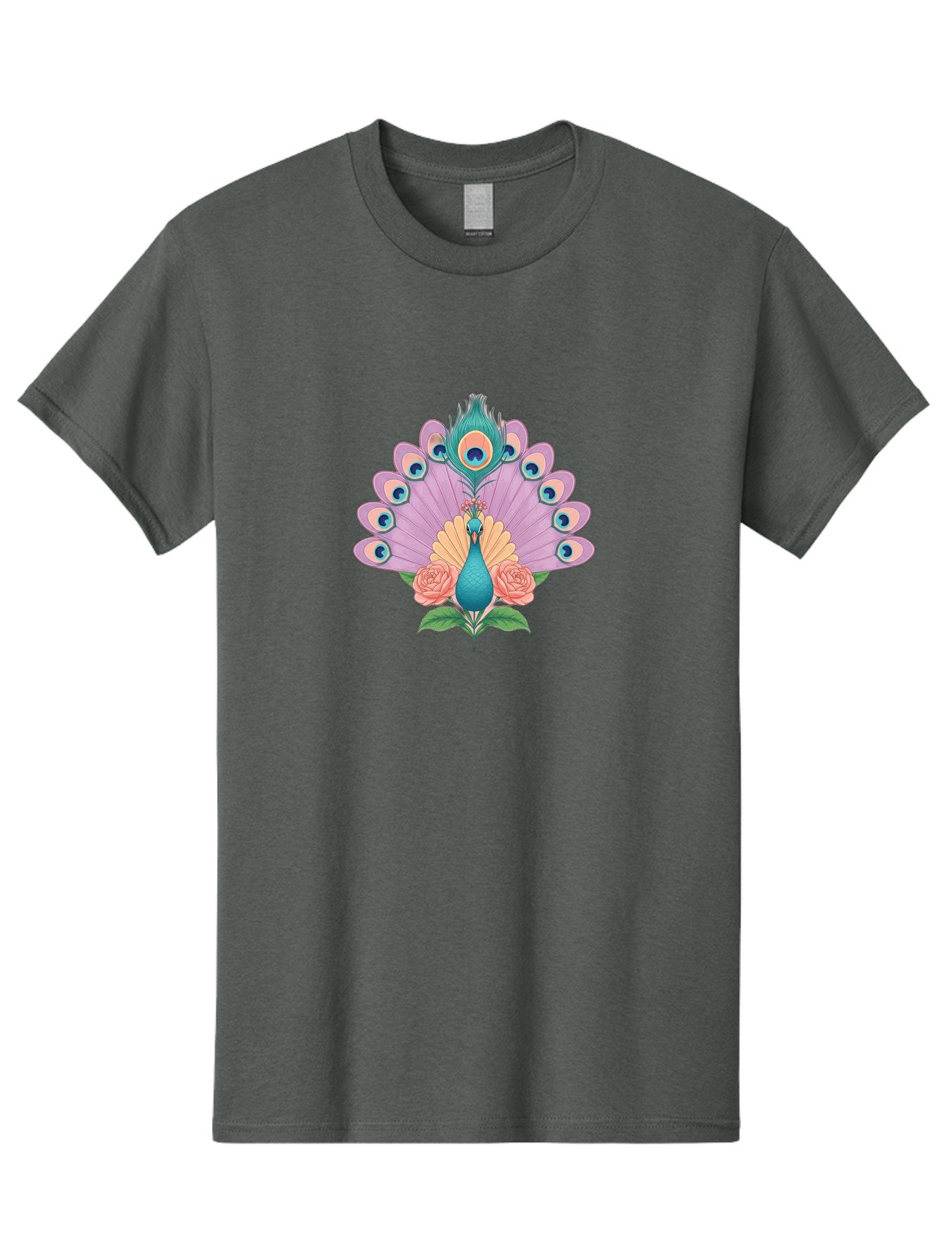 Peacock-With-Roses Men'S Graphic Tee, 100% Cotton, Comfortable Casual Summer Wear, Machine Washable, Peacock With Colorful Feathers, Vibrant Plumage, Blue And Pink Hues, Floral Accents, Pink Roses, Exotic Bird, Artistic Design, Bab136 15
