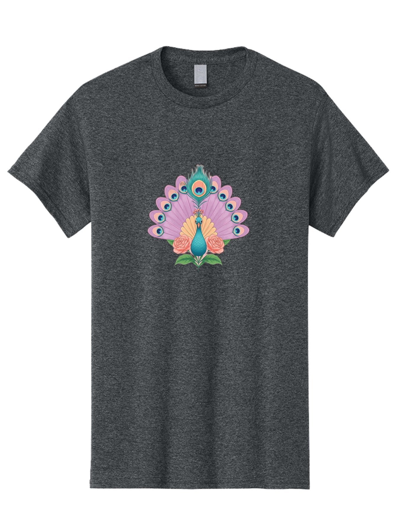 Peacock-With-Roses Men'S Graphic Tee, 100% Cotton, Comfortable Casual Summer Wear, Machine Washable, Peacock With Colorful Feathers, Vibrant Plumage, Blue And Pink Hues, Floral Accents, Pink Roses, Exotic Bird, Artistic Design, Bab136 6
