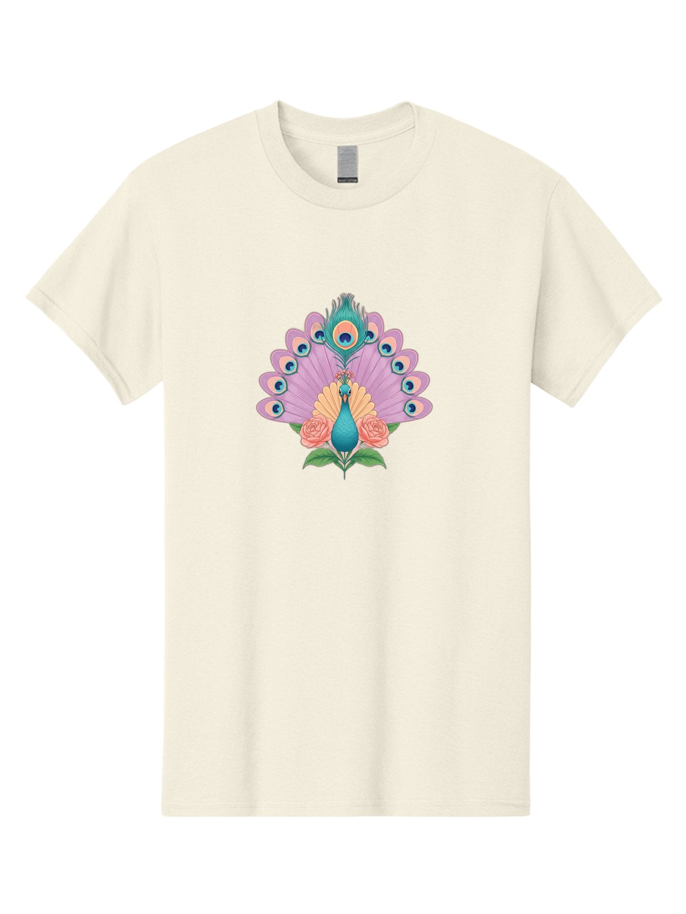 Peacock-With-Roses Men'S Graphic Tee, 100% Cotton, Comfortable Casual Summer Wear, Machine Washable, Peacock With Colorful Feathers, Vibrant Plumage, Blue And Pink Hues, Floral Accents, Pink Roses, Exotic Bird, Artistic Design, Bab136 3